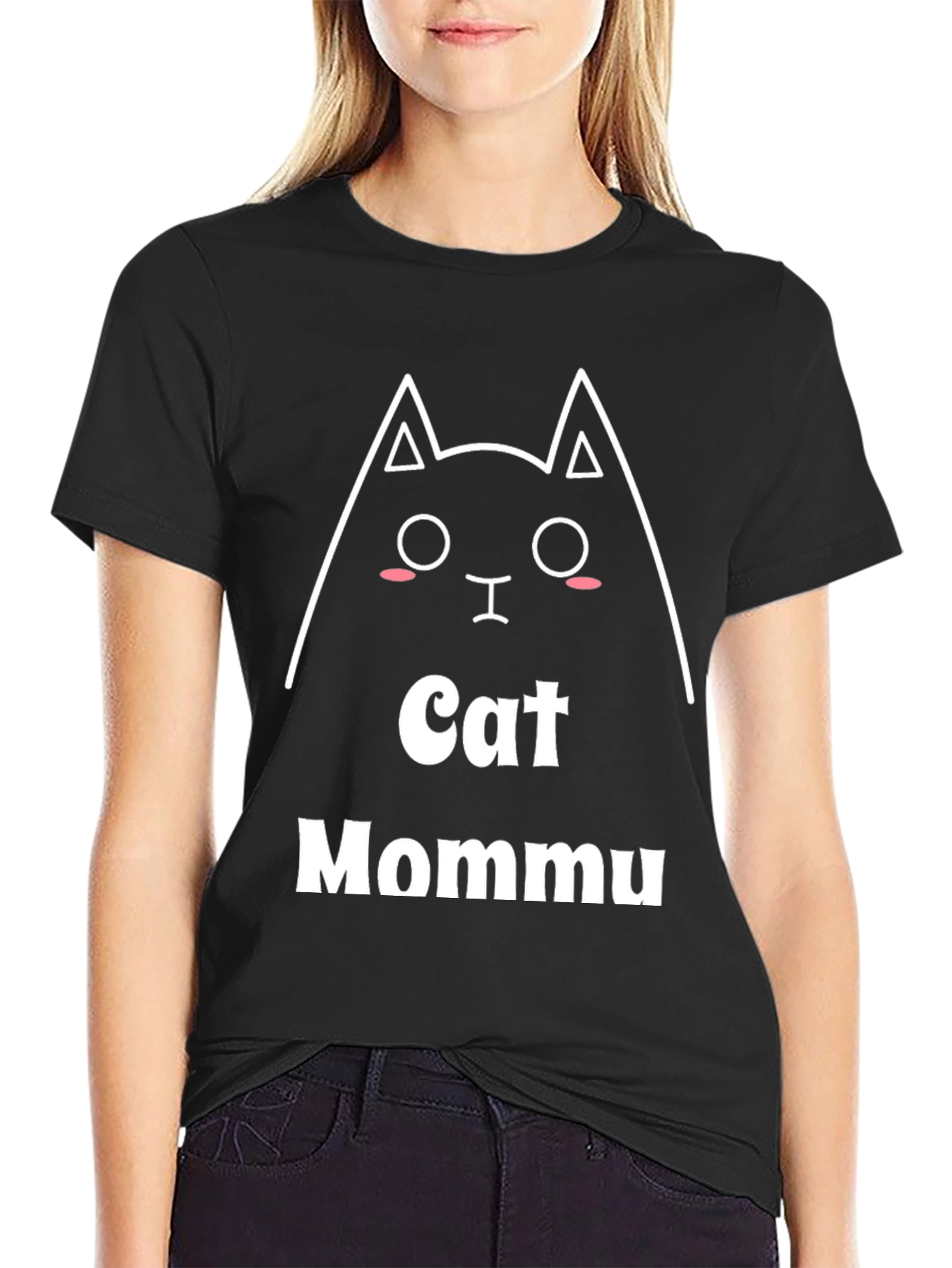 Black Cat Mommu T-Shirt - Cute Graphic Tee view 2