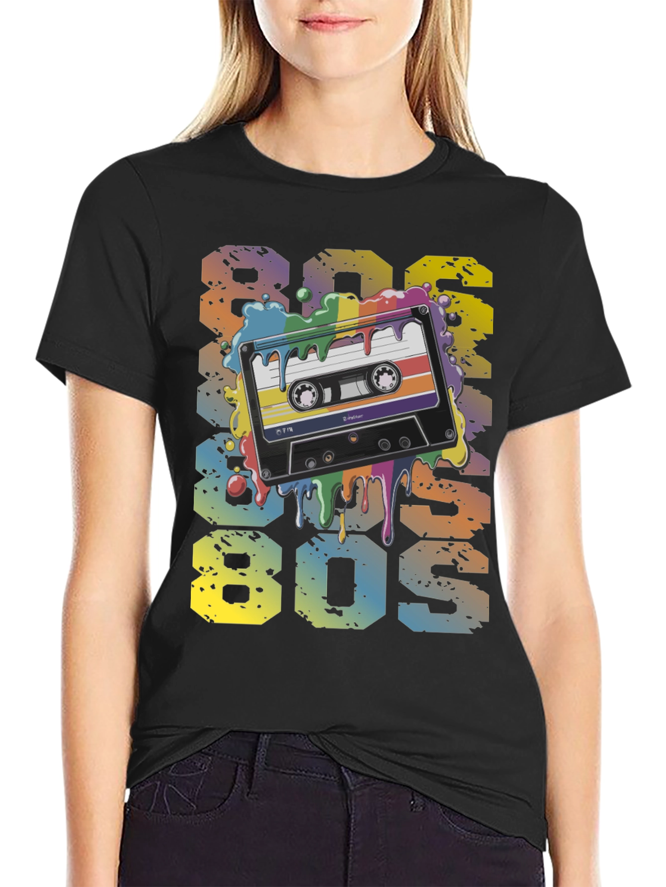 Black Retro 80s Cassette Tape Graphic T-Shirt view 2