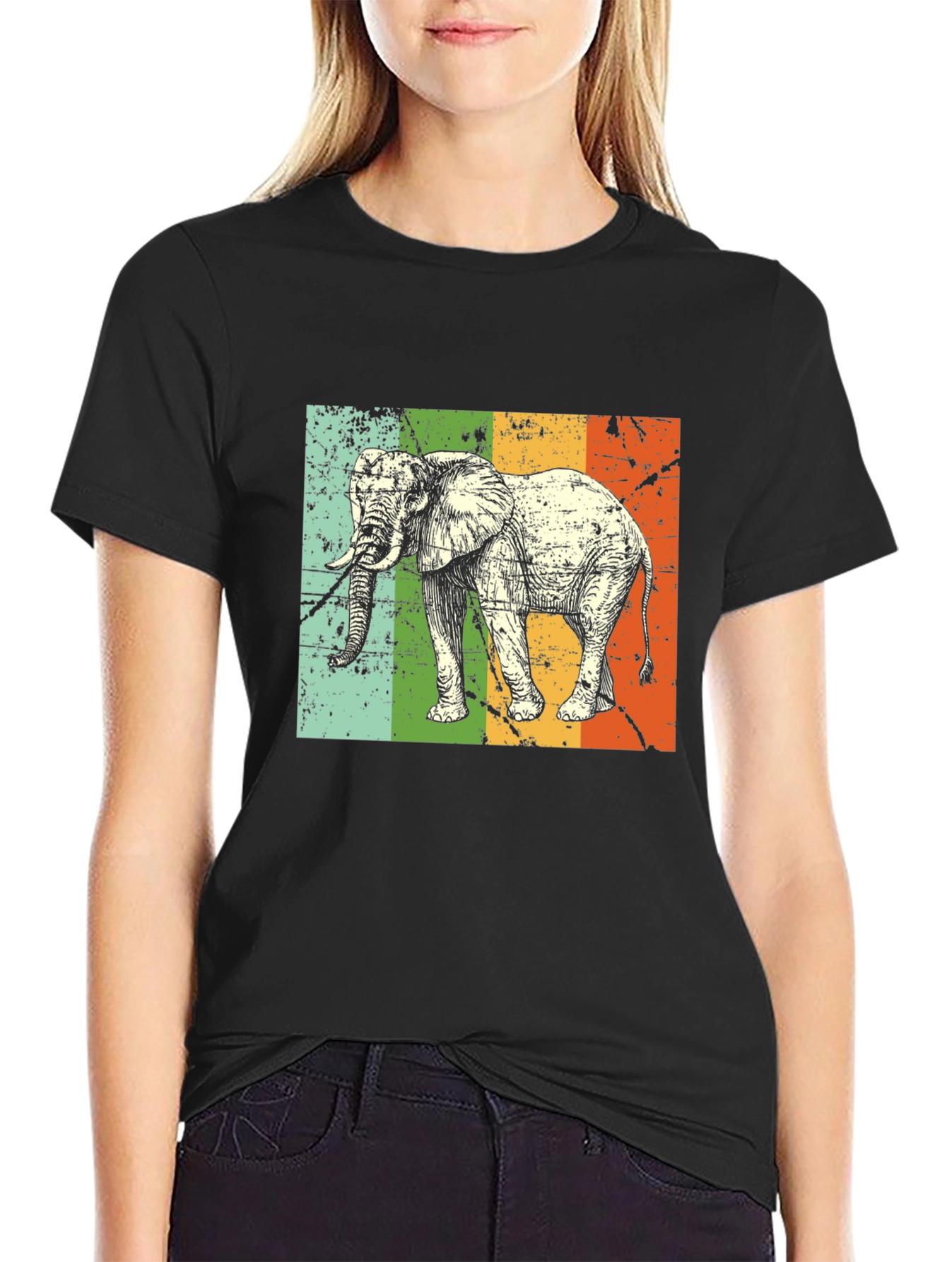 Black Retro Elephant Graphic Tee - Black view 2