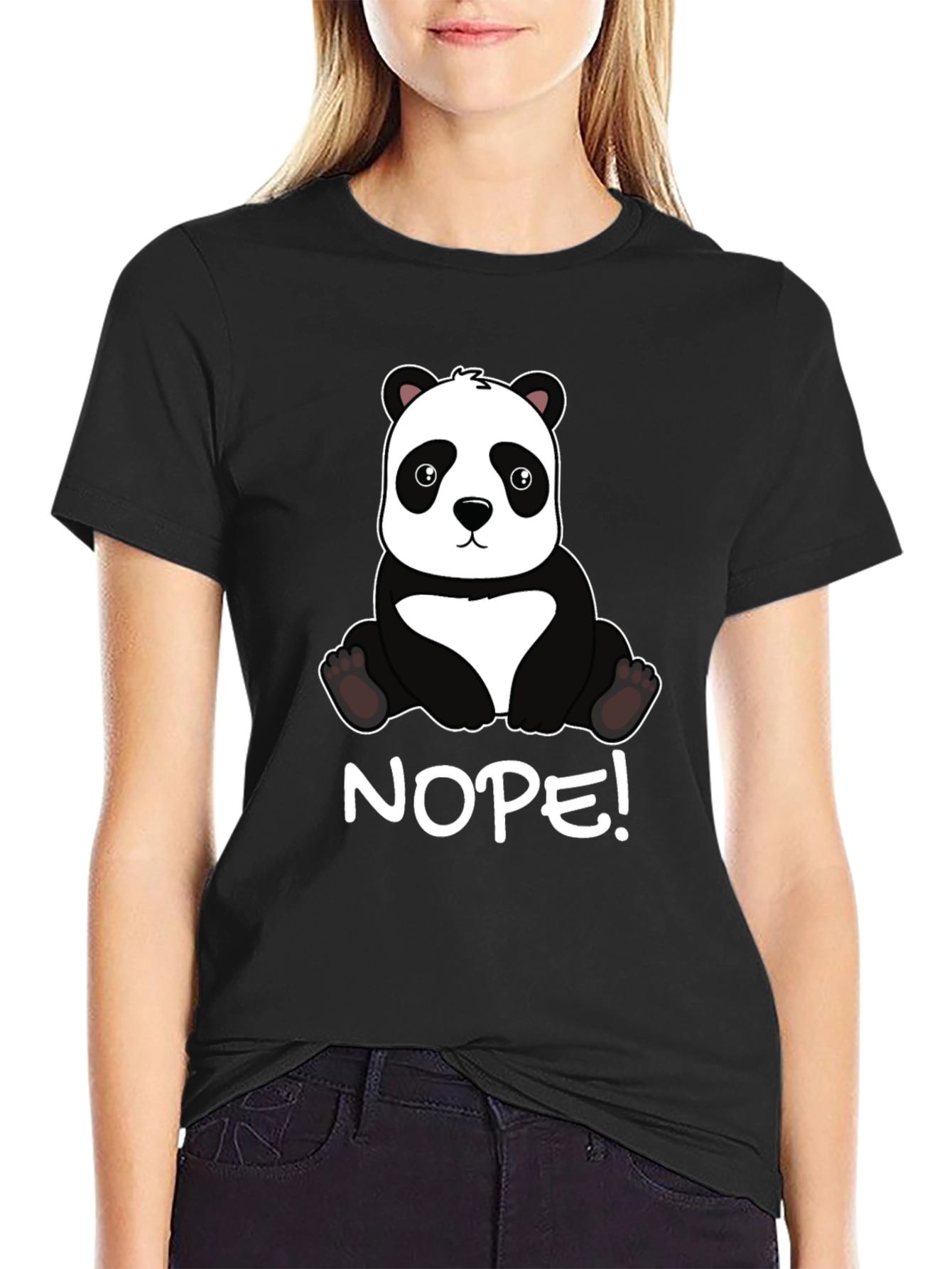 Black Nope Panda Graphic Tee - Comfy Casual T-Shirt view 2
