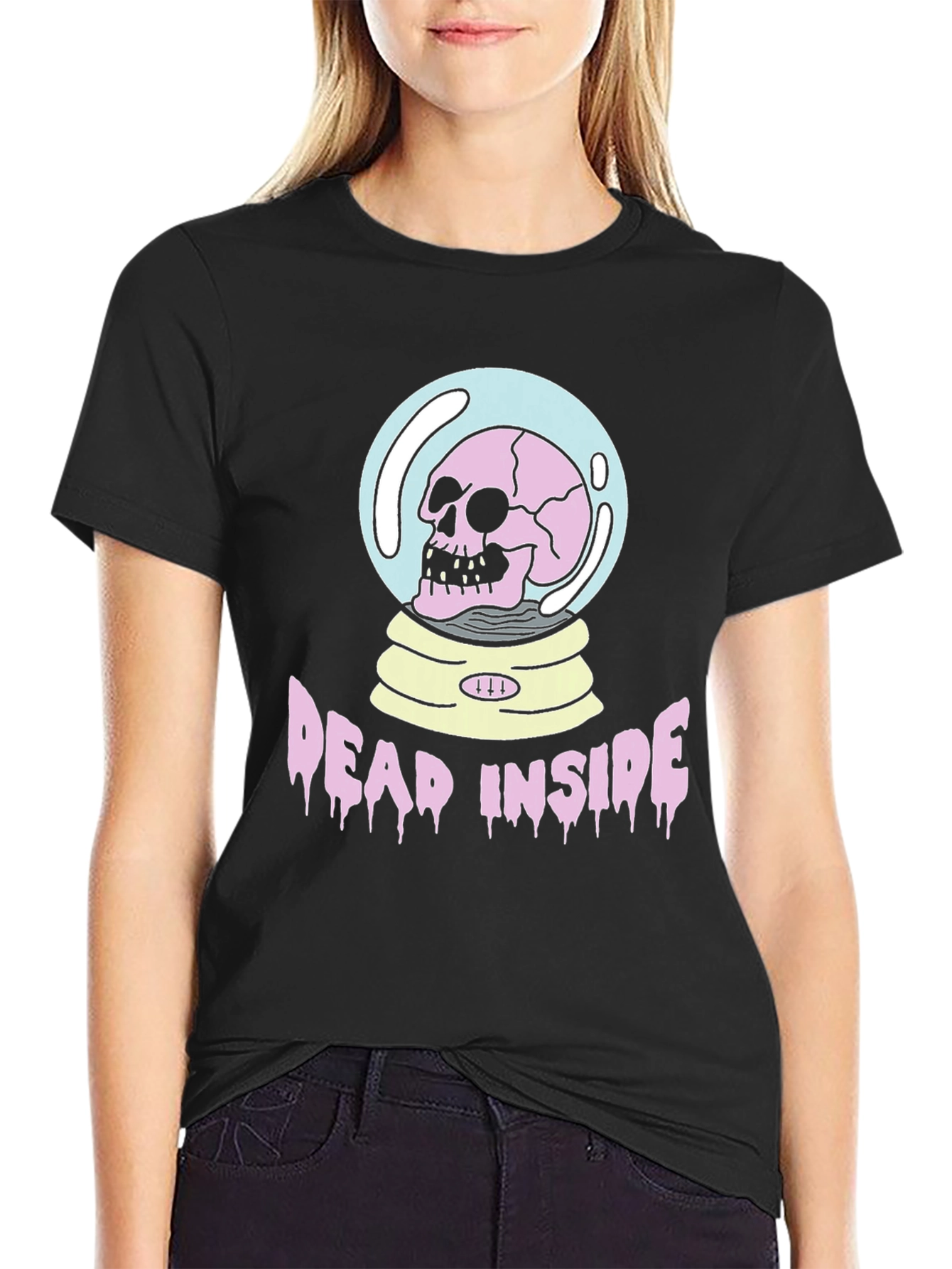 Black Dead Inside Graphic Tee - Skull in Snow Globe T-Shirt view 2