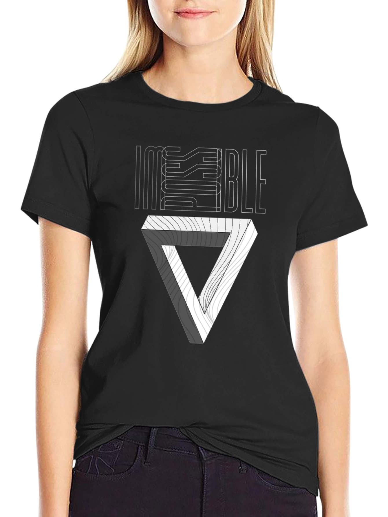 Black Impossible Triangle Illusion Graphic Tee - Black view 2