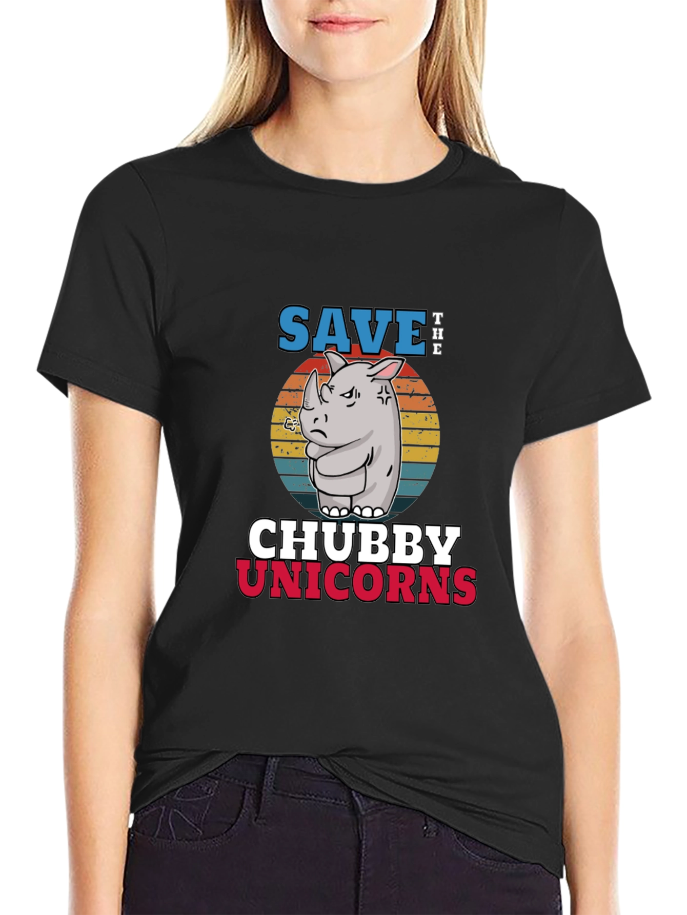 Black Save the Chubby Unicorns Black T-Shirt view 2