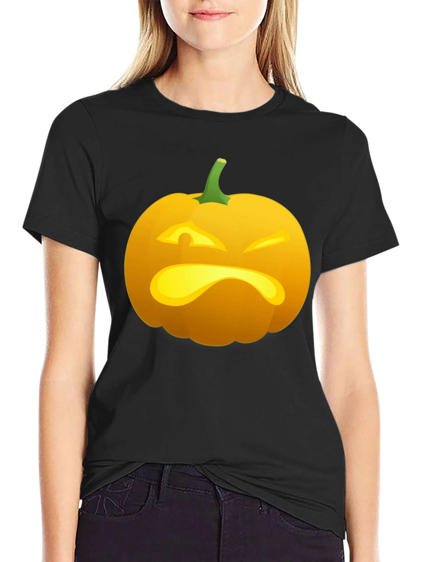 Black Funny Pumpkin Face Halloween T-Shirt view 2
