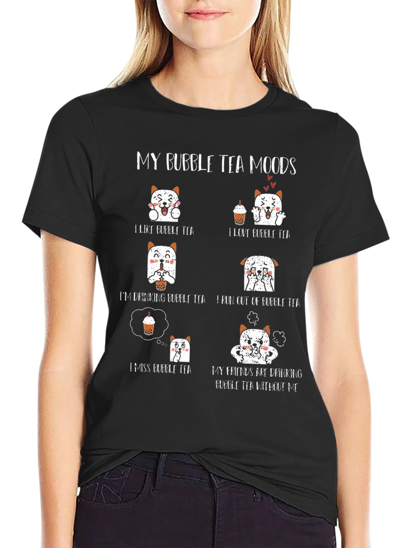 Black Bubble Tea Moods T-Shirt - Cute Graphic Tee view 2