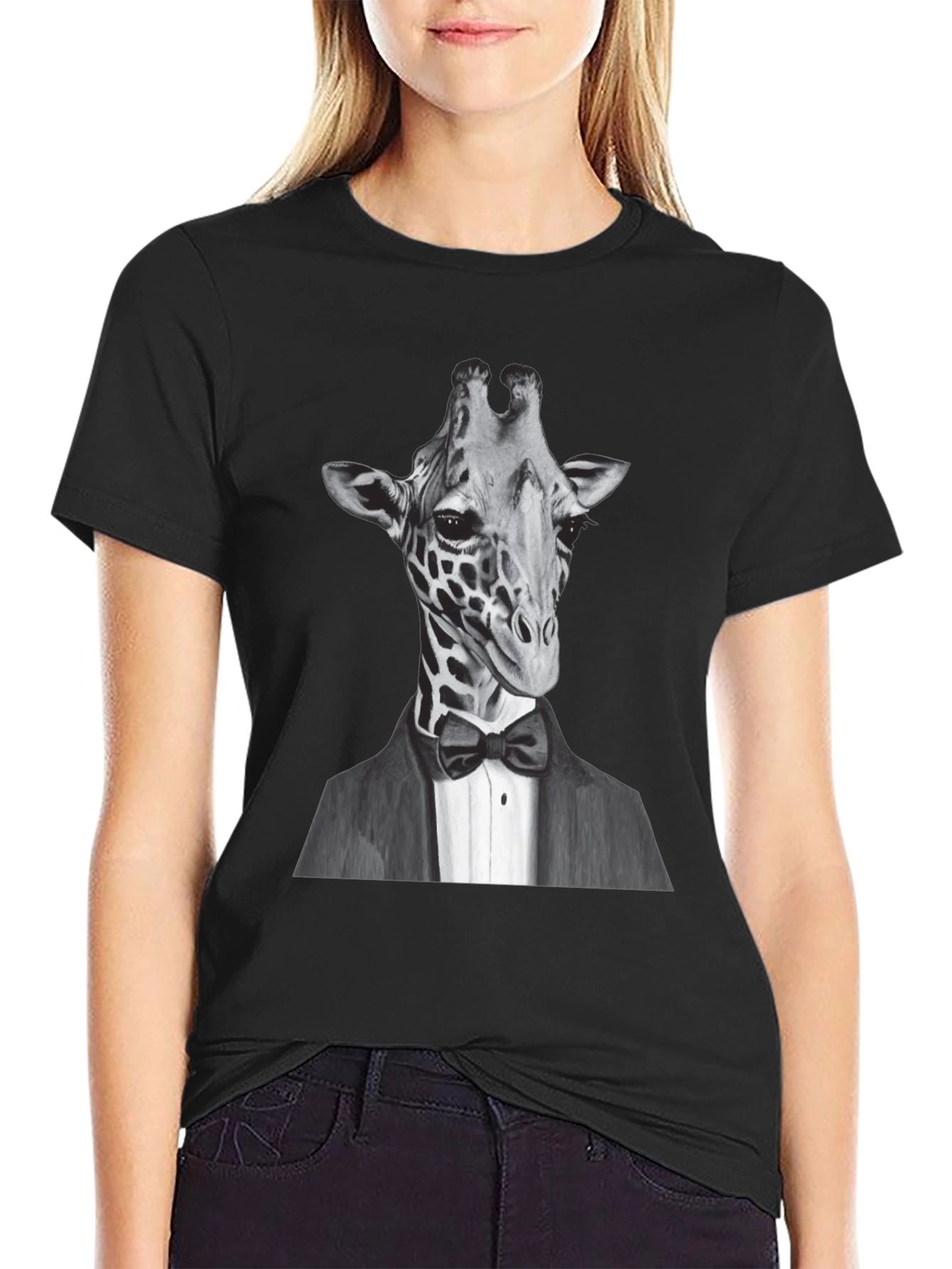 Black Giraffe Tuxedo T-Shirt - Animal Lover Tee view 2