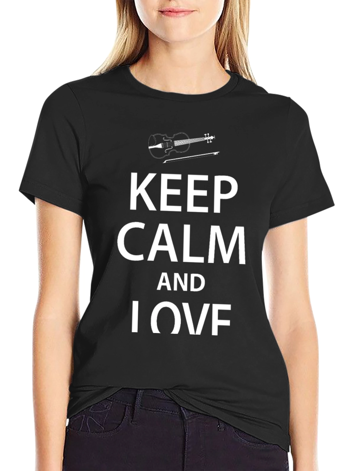 Black Keep Calm and I Violin T-Shirt - Black view 2