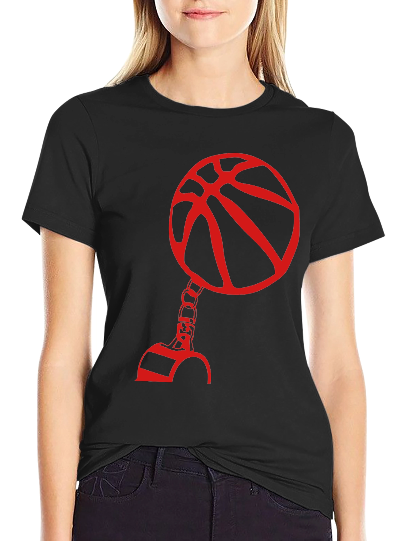 Black Red Basketball Graphic Print Black T-Shirt view 2