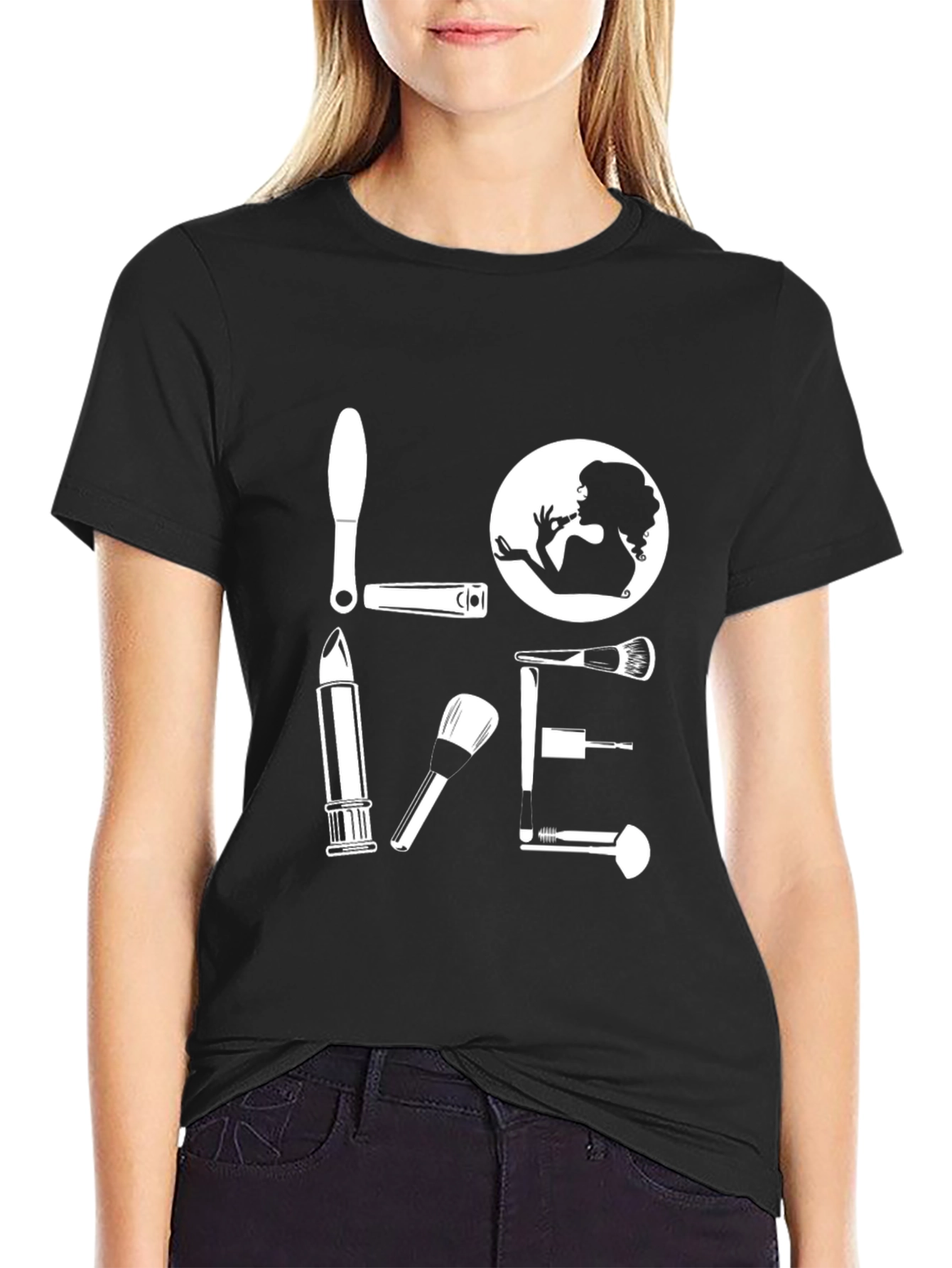 Black Makeup Lover Graphic T-Shirt - Black Cotton Tee view 2
