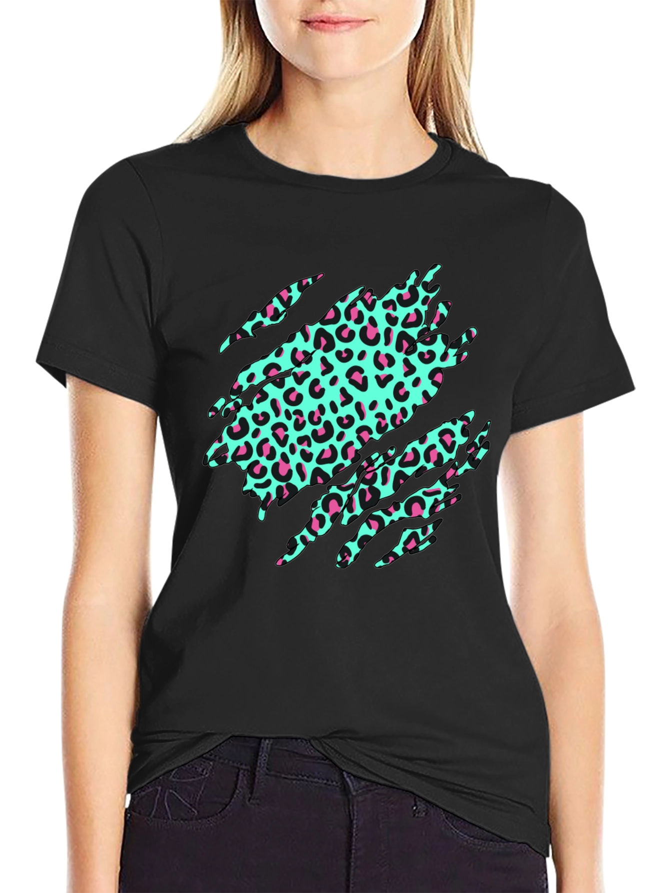 Black Leopard Print Graphic Tee - Funky & Stylish view 2