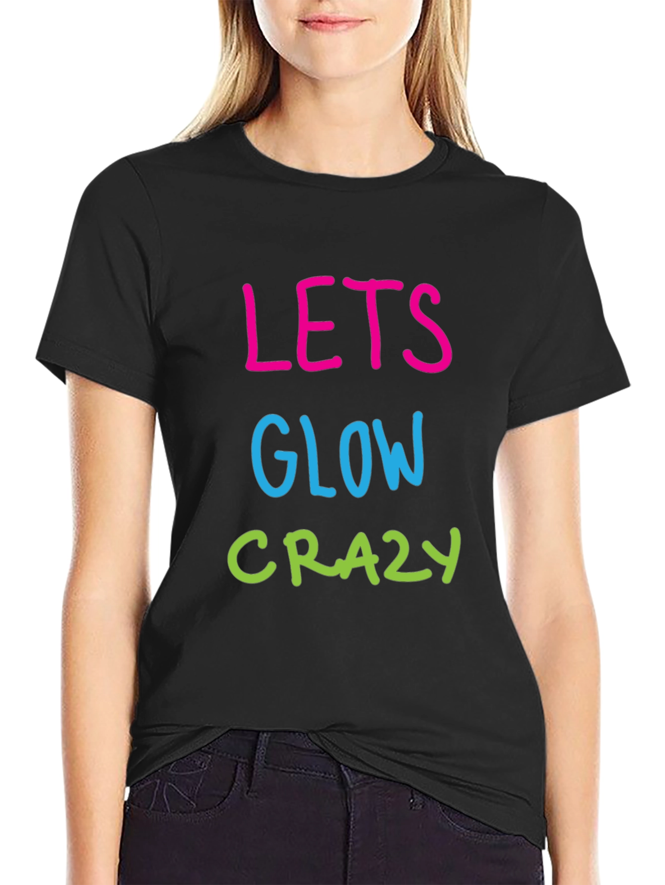 Black Lets Glow Crazy Graphic T-Shirt - Men's Black Tee view 2