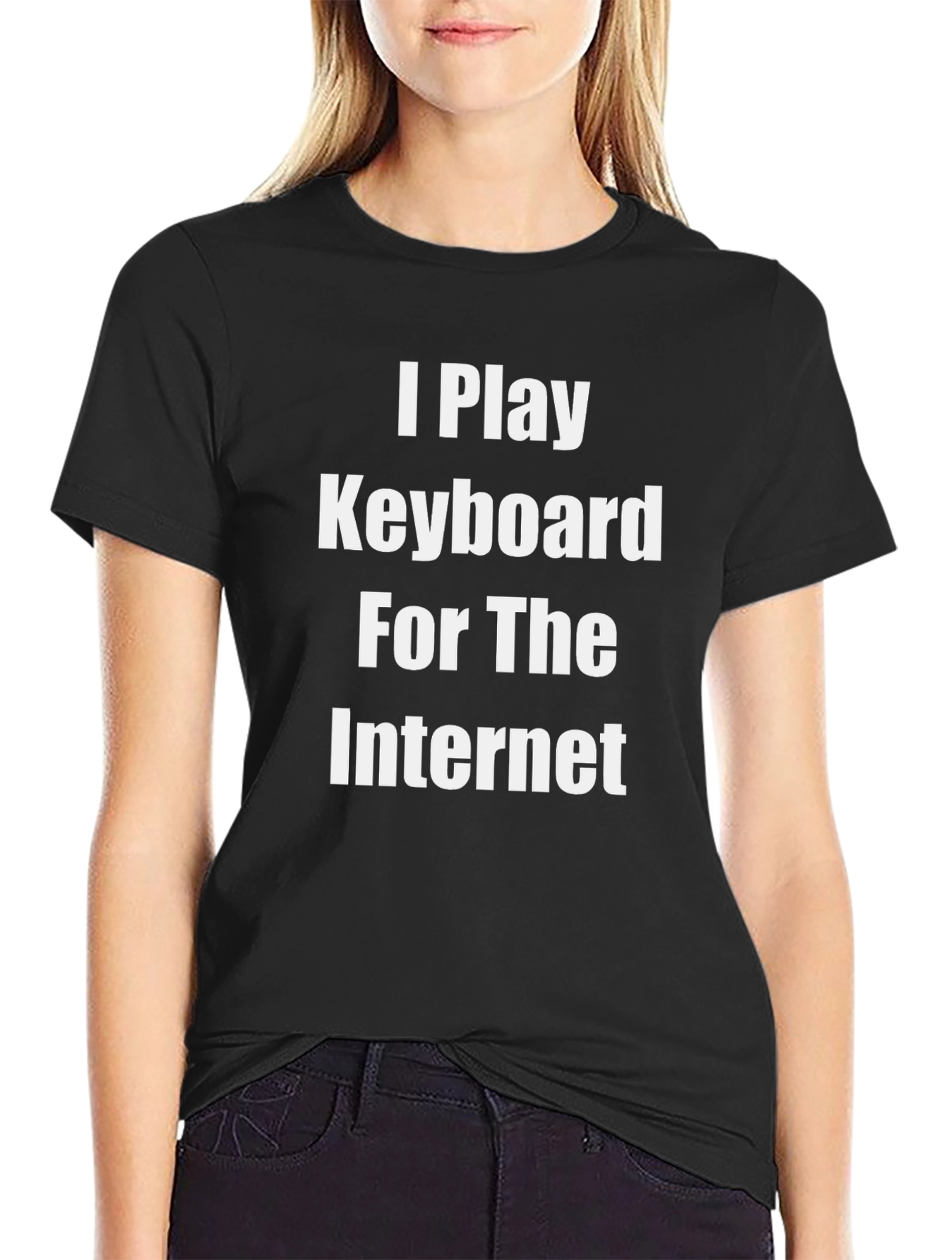 Black Funny "I Play Keyboard For The Internet" Graphic Tee view 2