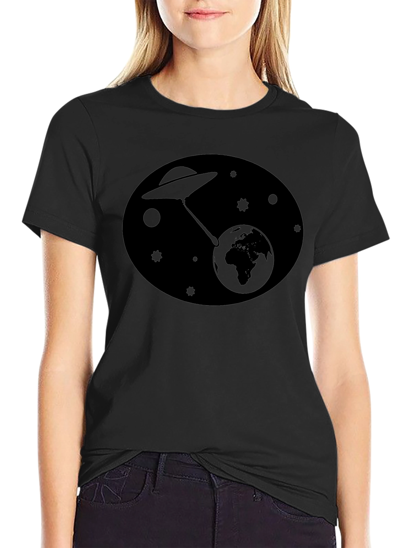 Black UFO Abduction Graphic Black T-Shirt view 2