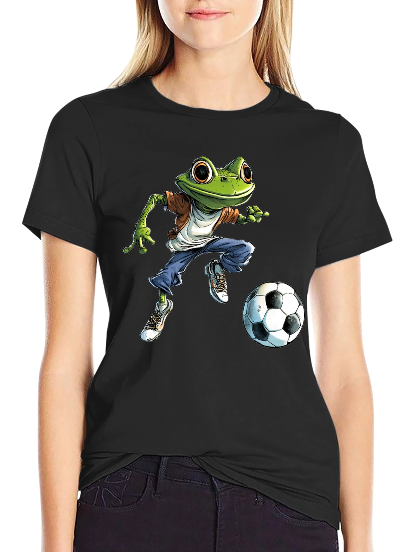 Black Frog Soccer T-Shirt - Cool Cartoon Style view 2