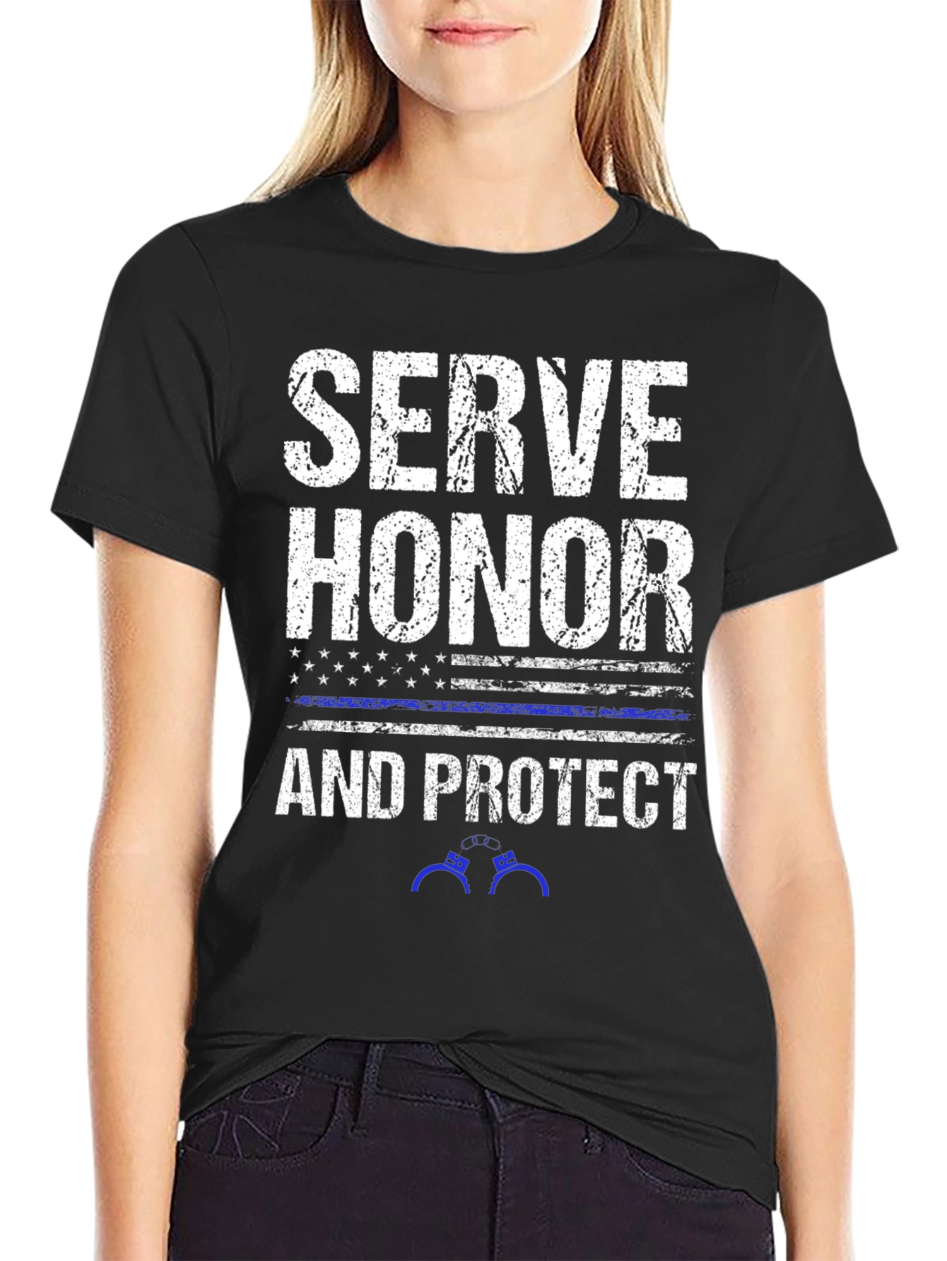 Black Serve Honor Protect Police T-Shirt view 2