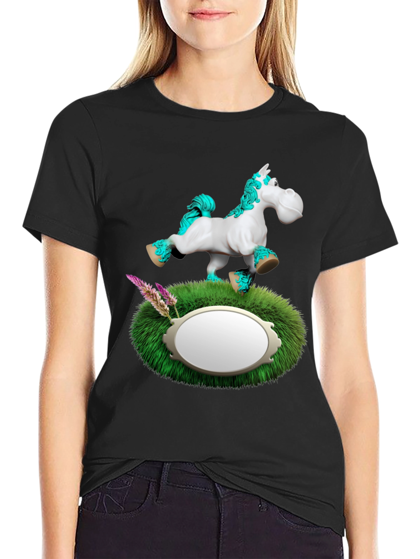 Black Whimsical Horse T-Shirt view 2