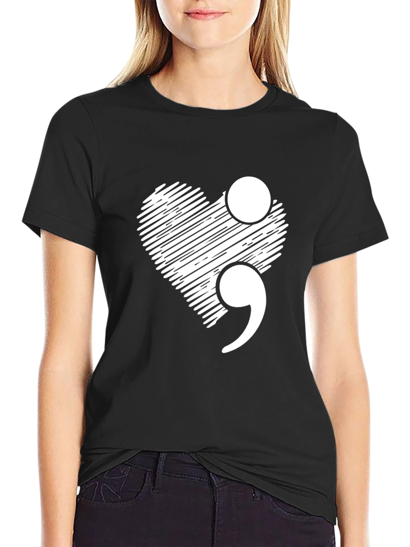 Black Semicolon Heart Graphic Tee - Mental Health Awareness view 2