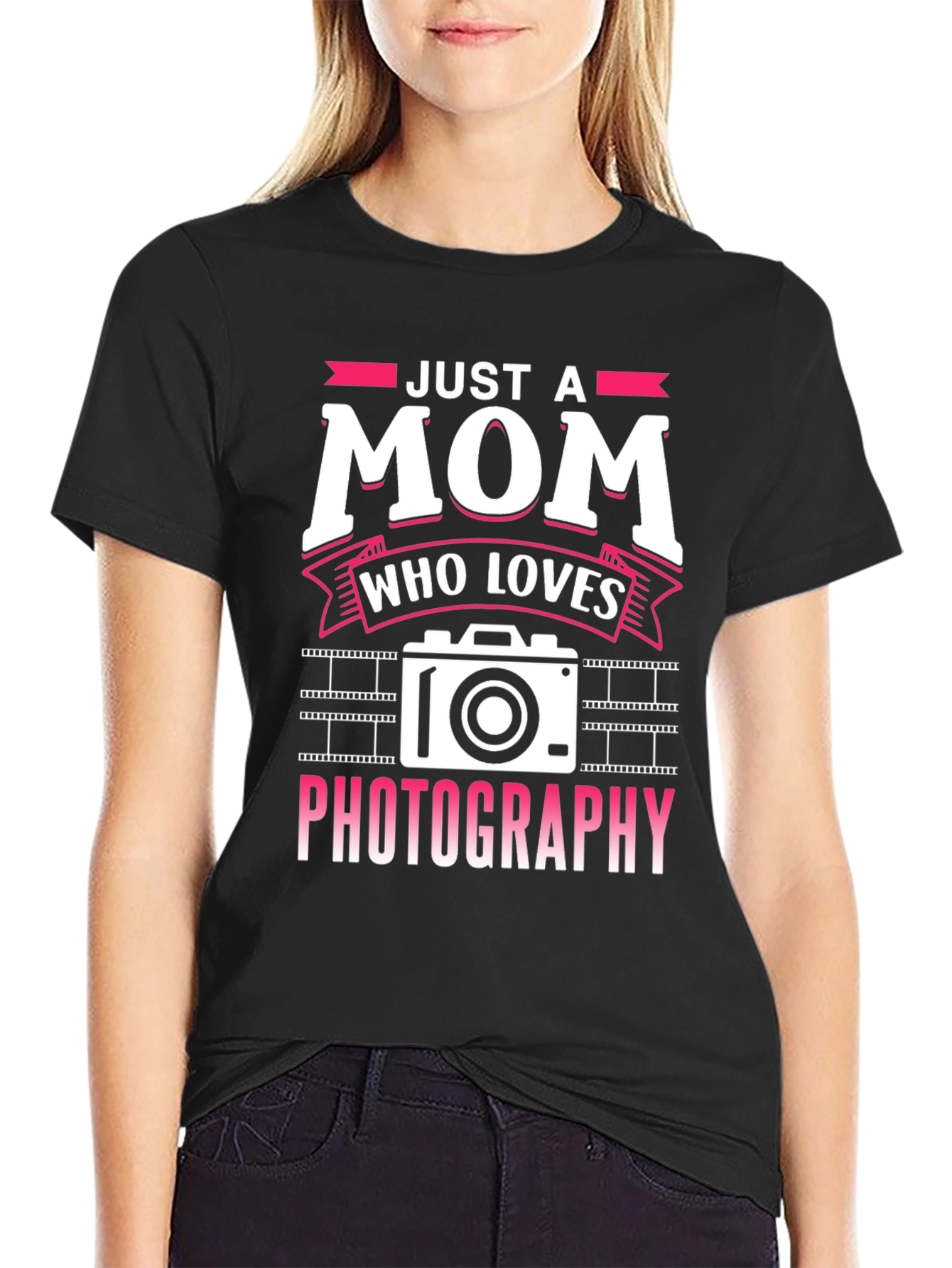 Black Just a Mom Who Loves Photography T-Shirt view 2