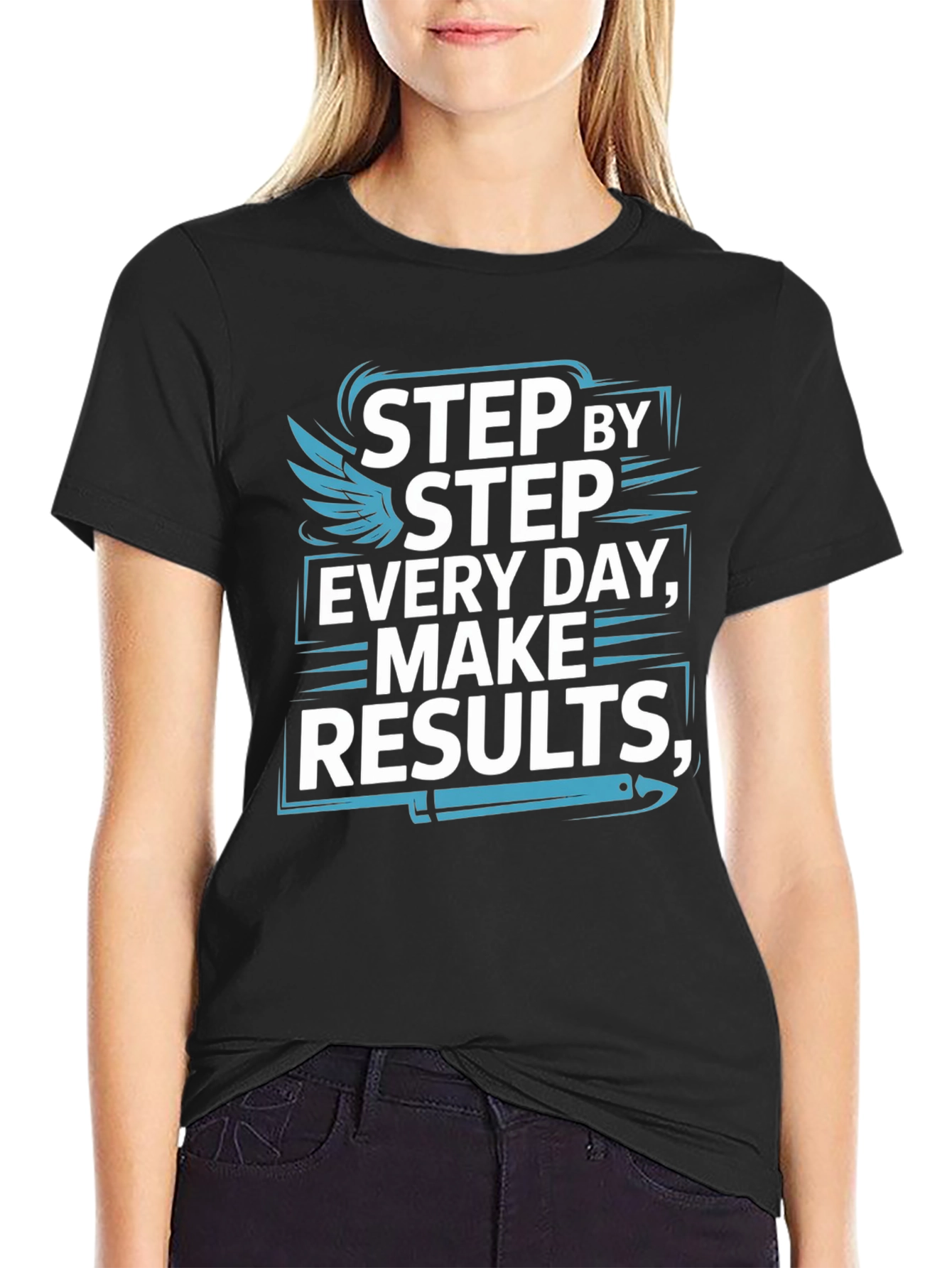 Black Step by Step Results T-Shirt - Motivational Design view 2