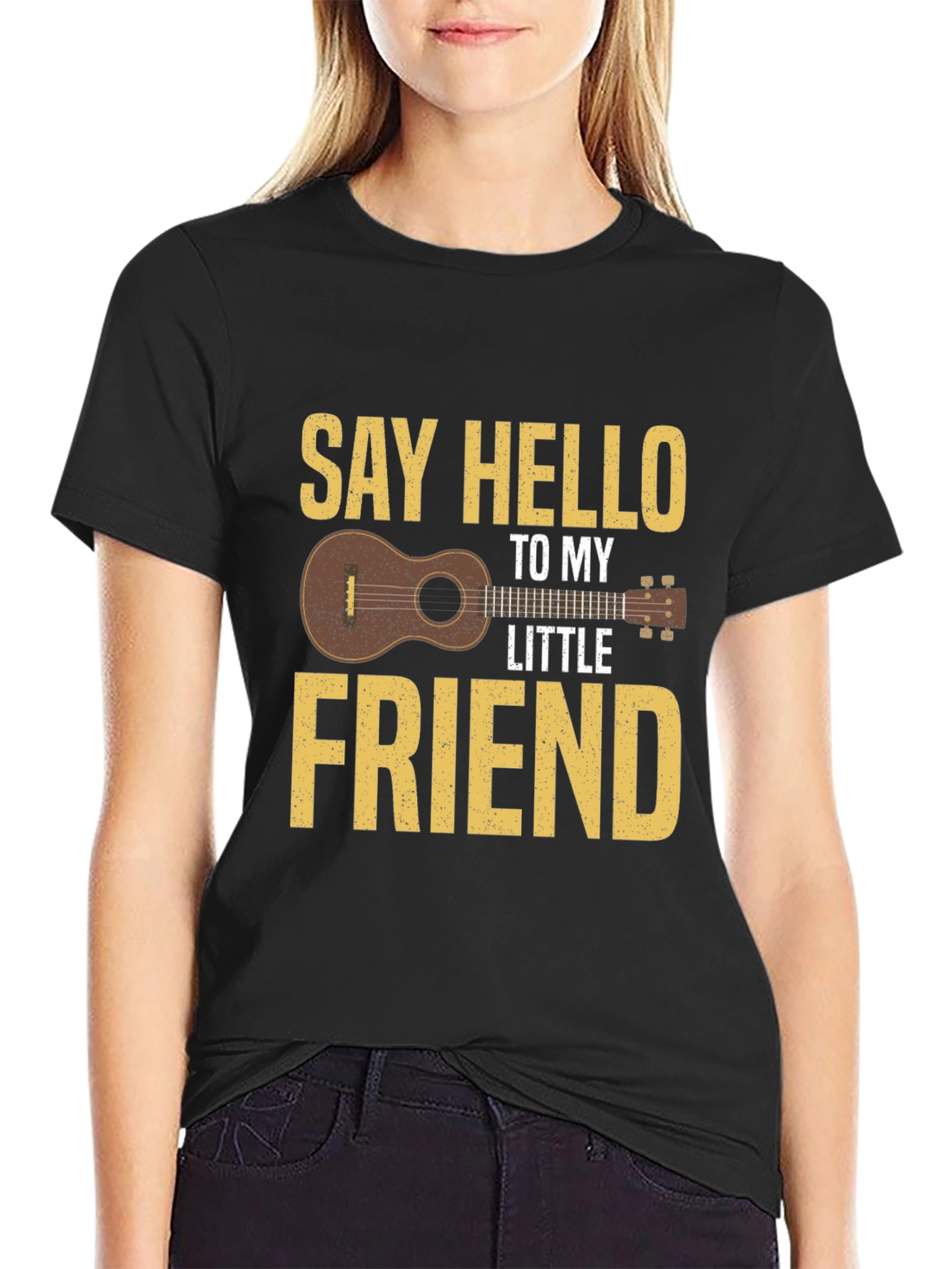 Black Say Hello To My Little Friend Ukulele T-Shirt view 2