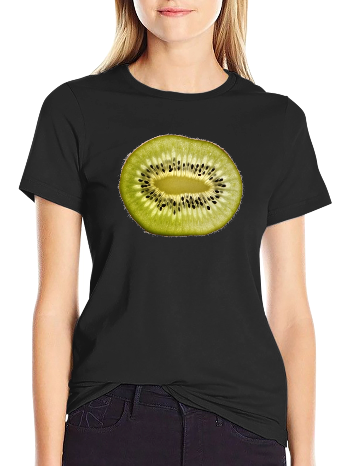 Black Kiwi Fruit Slice Graphic T-Shirt - Black view 2