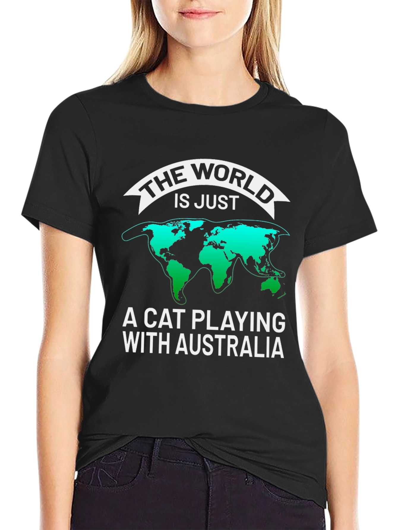 Black Cat Playing with Australia Graphic T-Shirt view 2