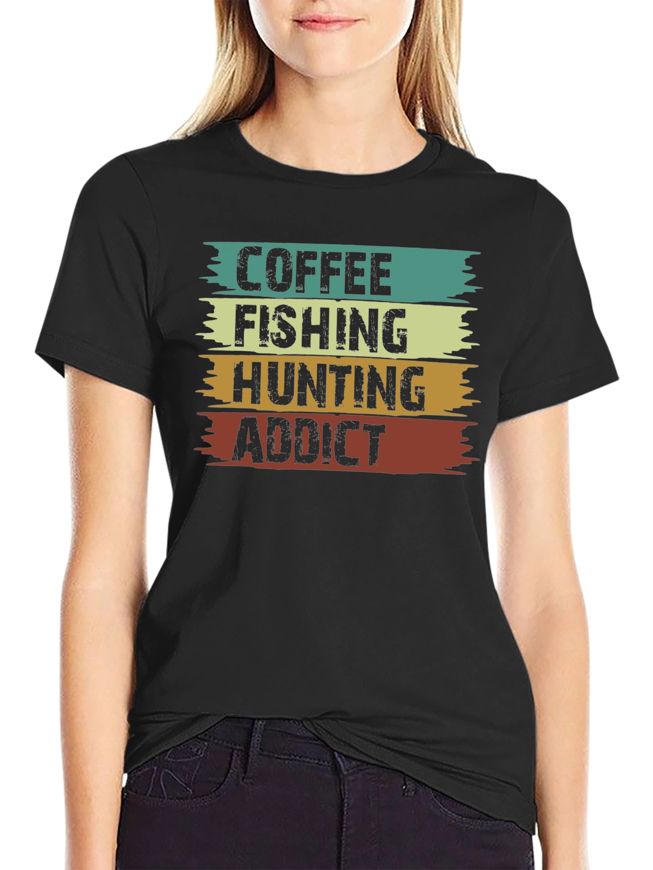 Black Coffee Fishing Hunting Addict Tee view 2
