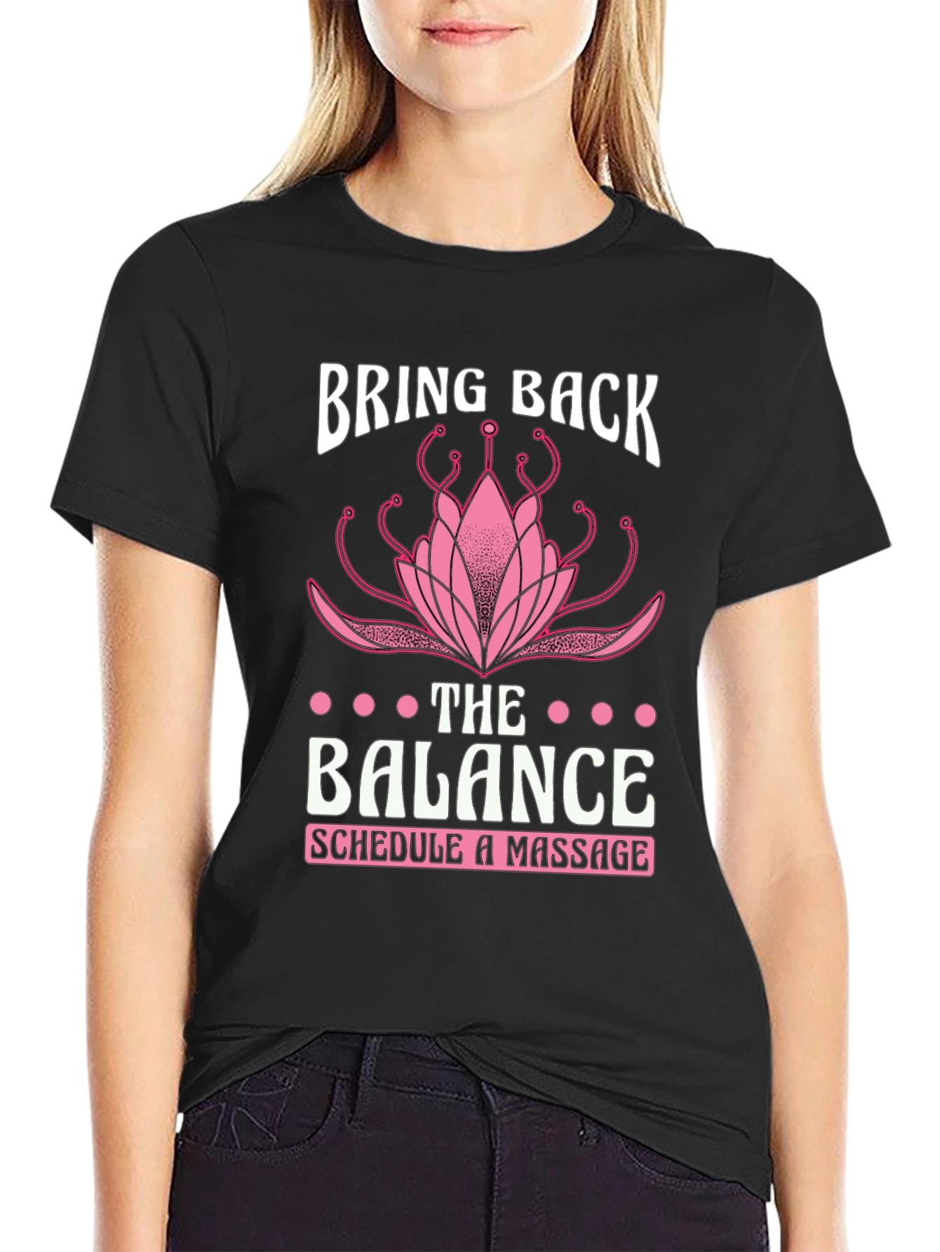 Black Balance Massage T-Shirt - Lotus Design view 2