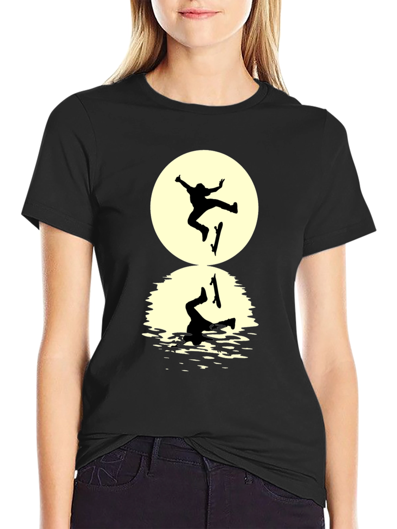 Black Skateboarder Silhouette T-Shirt - Black Graphic Tee view 2