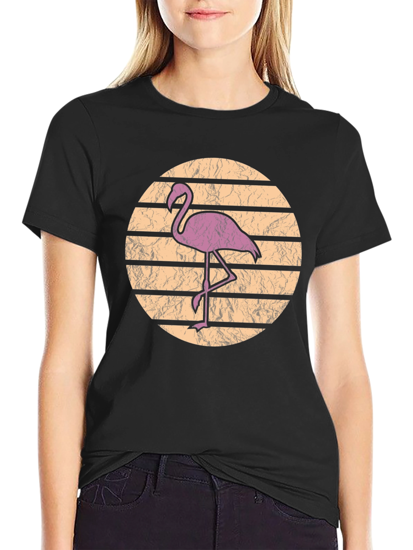 Black Retro Flamingo Graphic Tee view 2