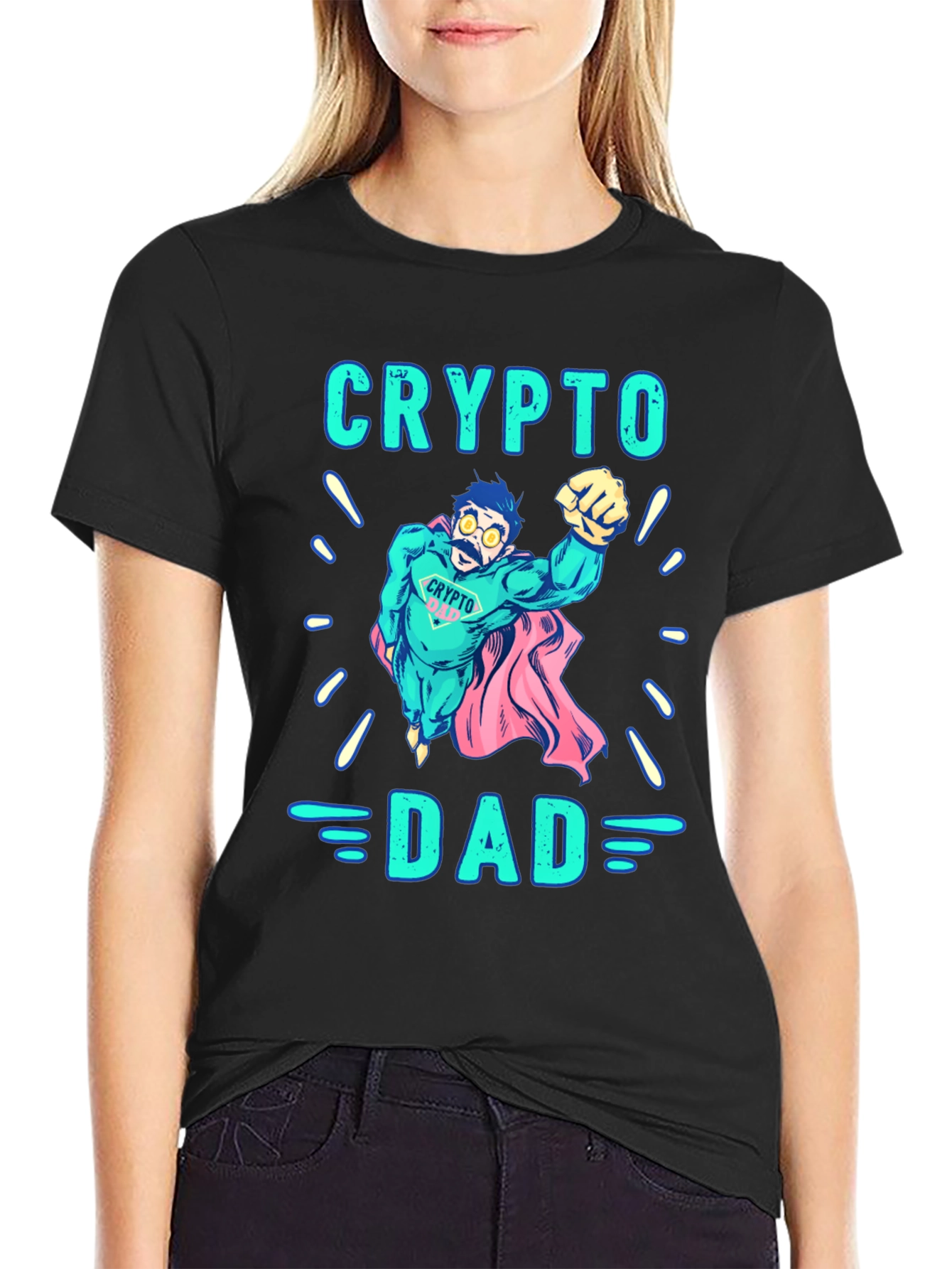 Black Crypto Dad Superhero Black Graphic Tee view 2