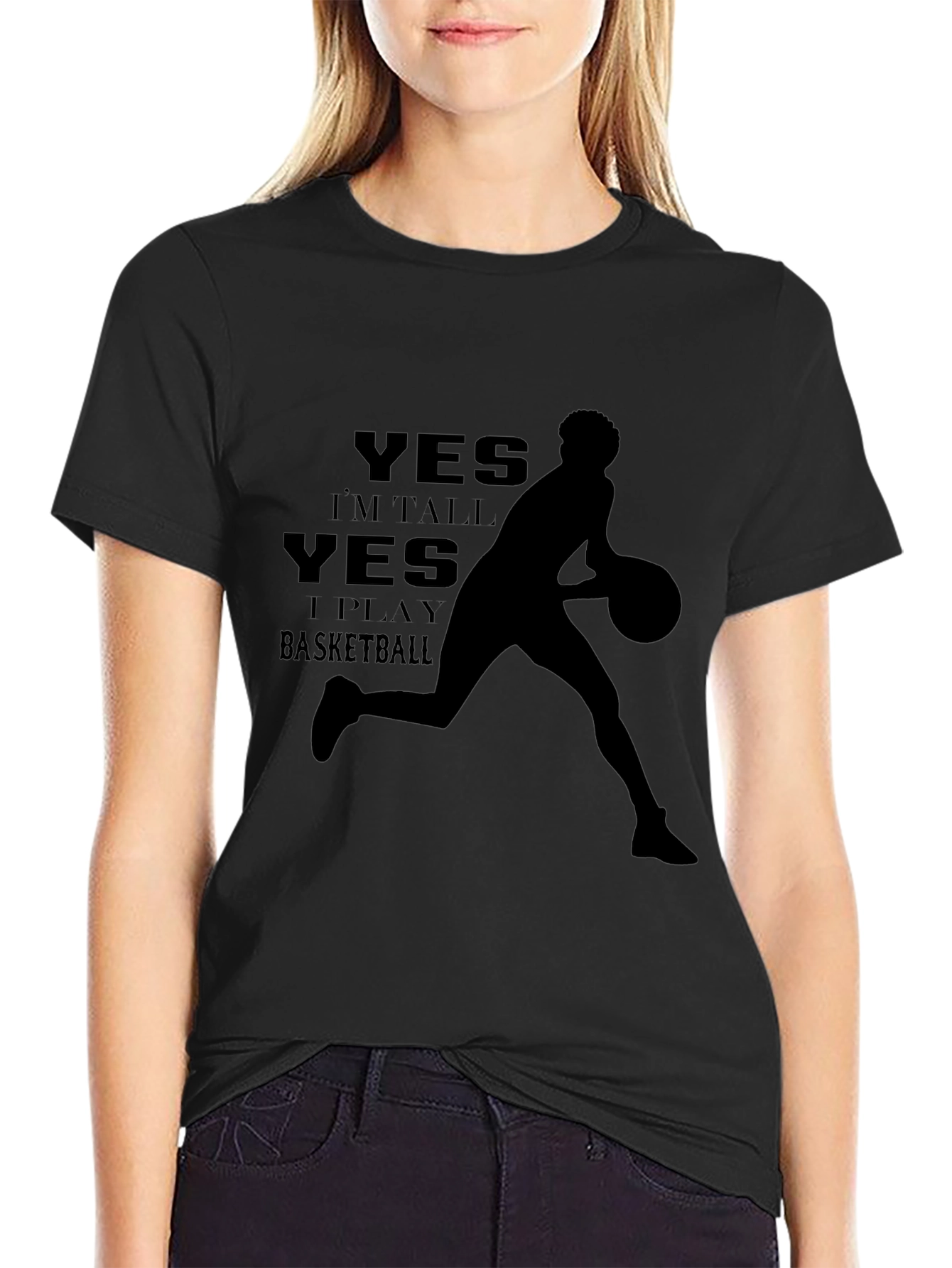 Black Basketball Player T-Shirt - Yes I'm Tall, Yes I Play view 2
