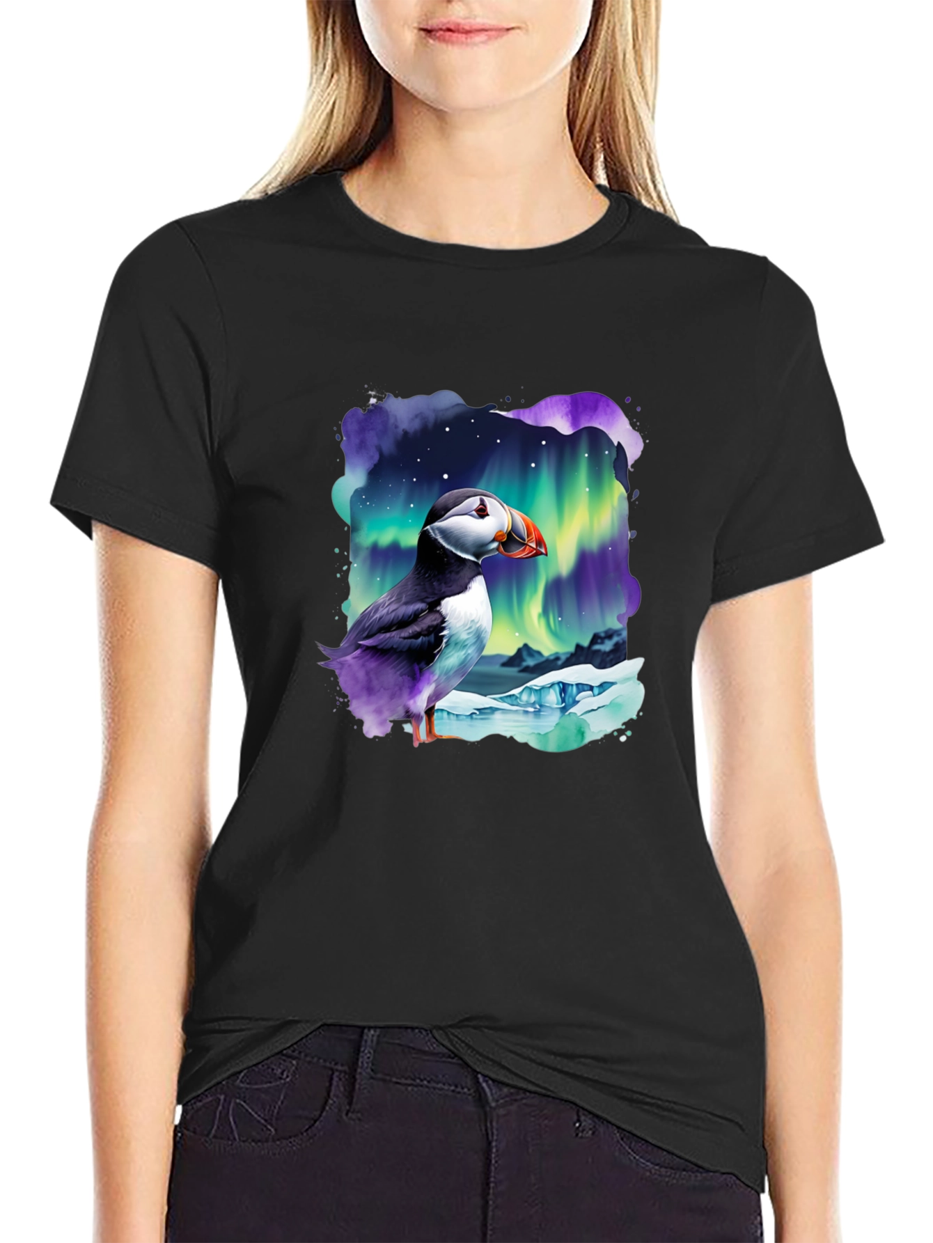 Puffin Aurora T-Shirt - Northern Lights Design - 2