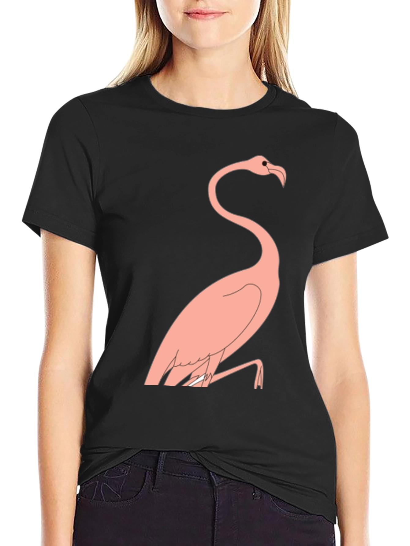 Black Men's Black T-Shirt with Flamingo Design view 2