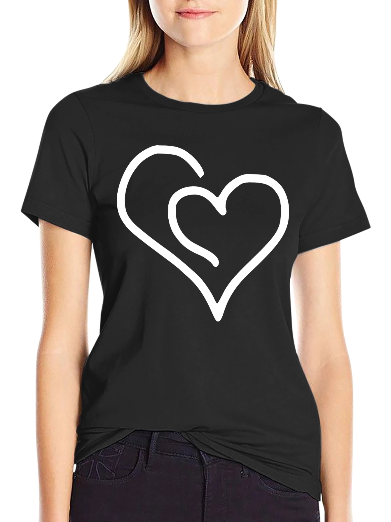 Black Heart Outline Graphic Tee - Black Casual Shirt view 2