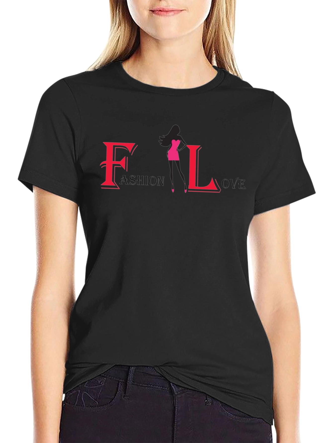 Black Fashion Silhouette Graphic Print T-Shirt view 2