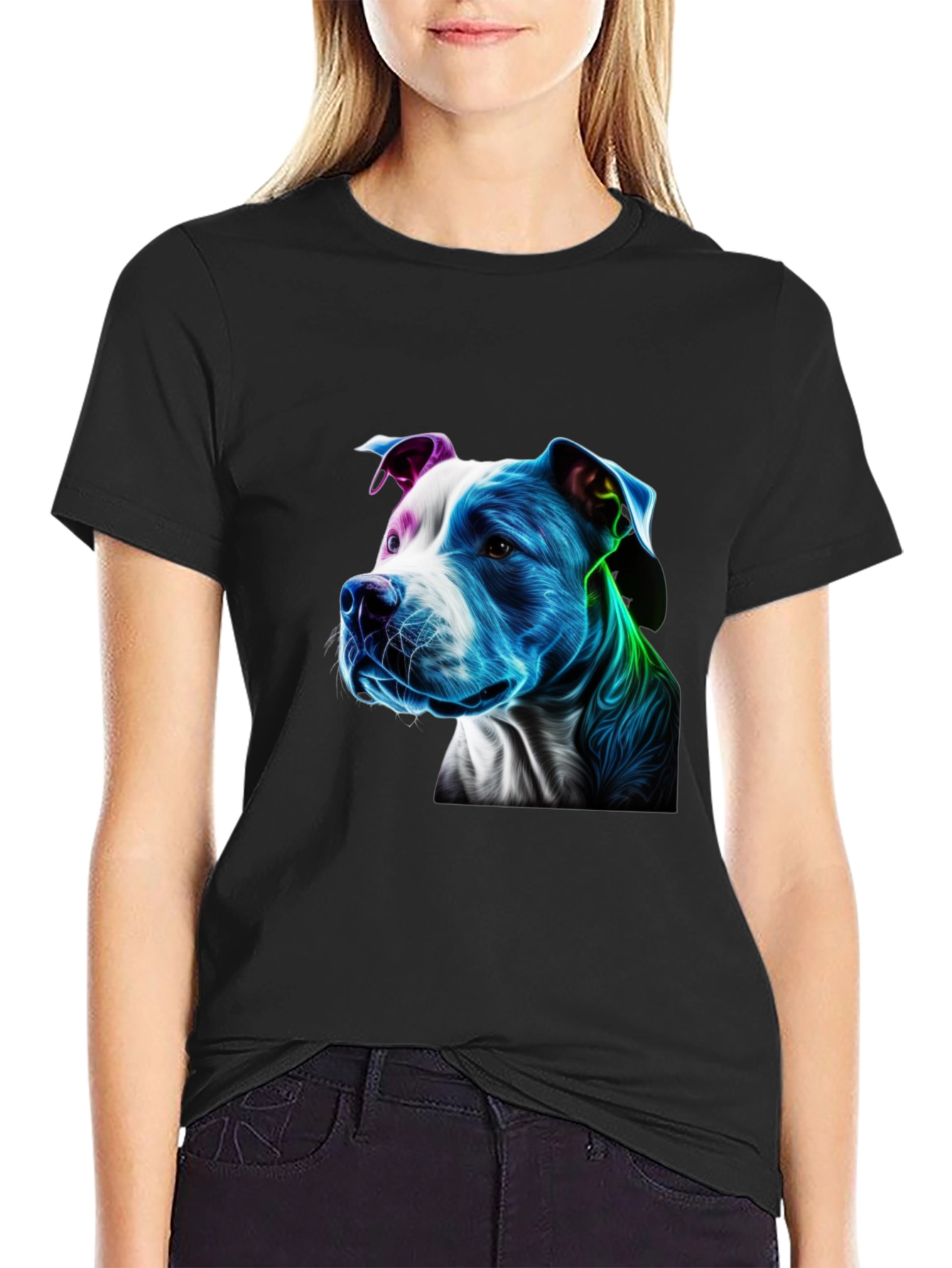 Black Vibrant Pitbull Graphic Black T-Shirt view 2