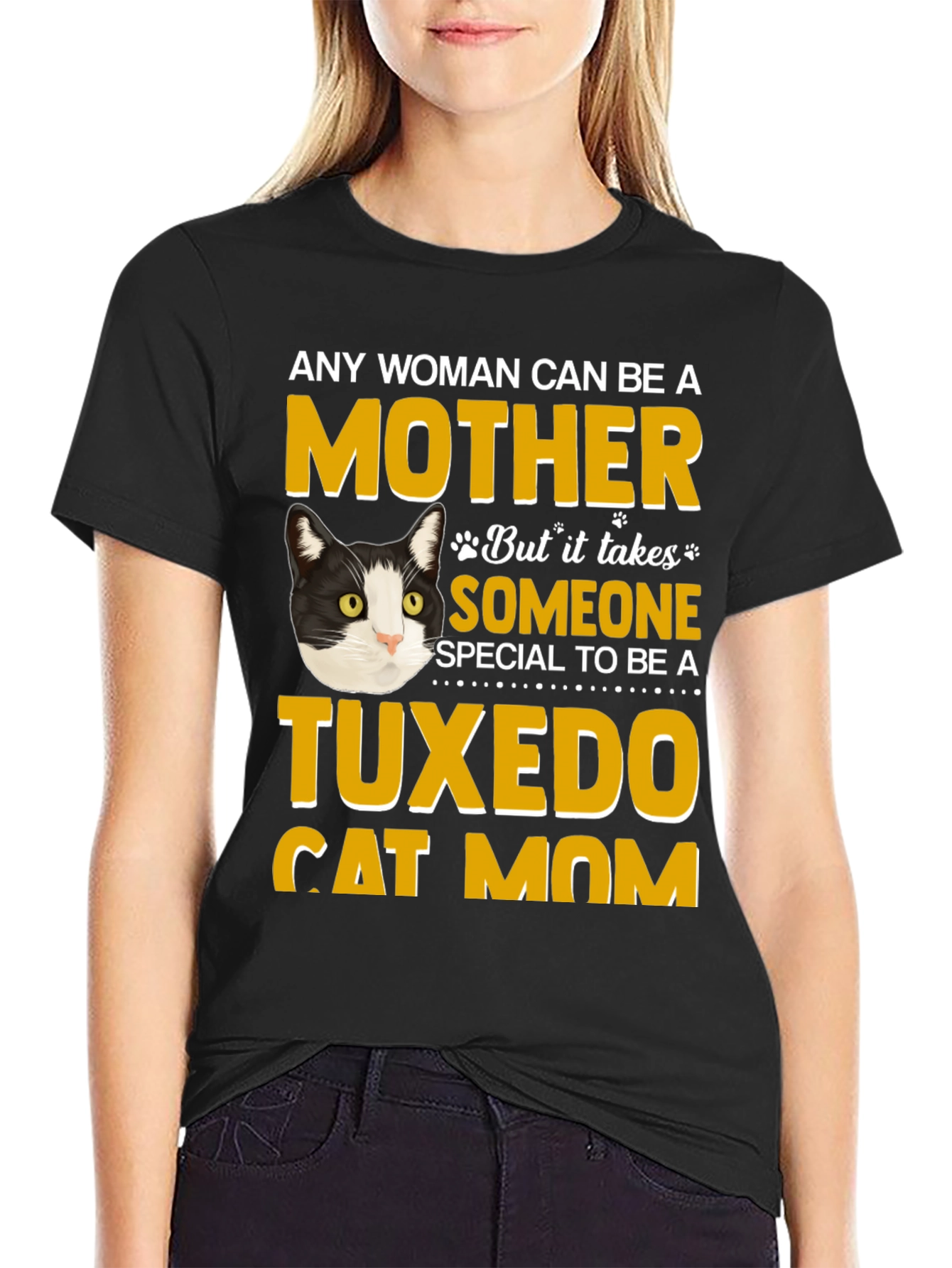 Black Tuxedo Cat Mom T-Shirt - Novelty Apparel view 2