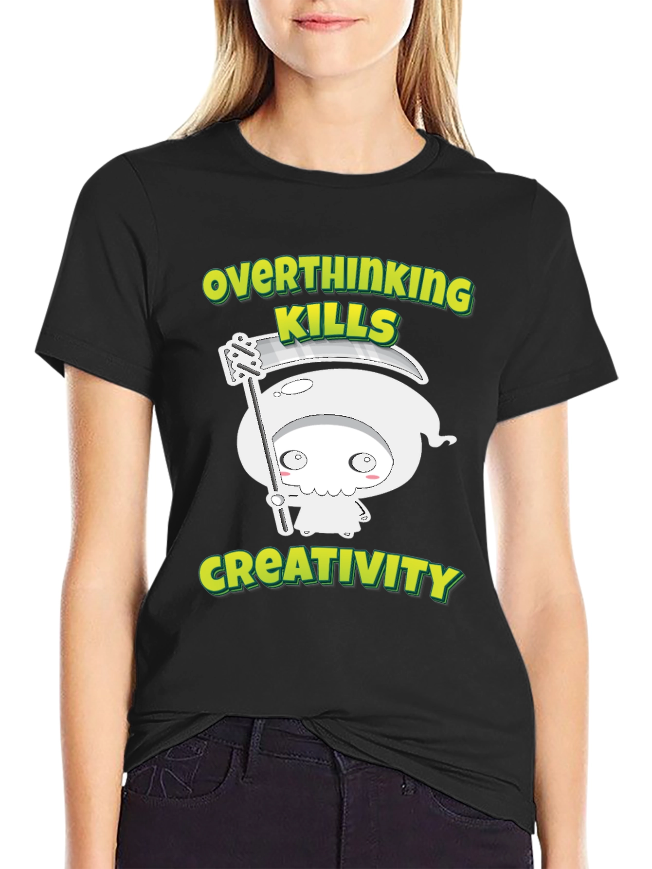 Black Overthinking Kills Creativity Graphic Tee view 2