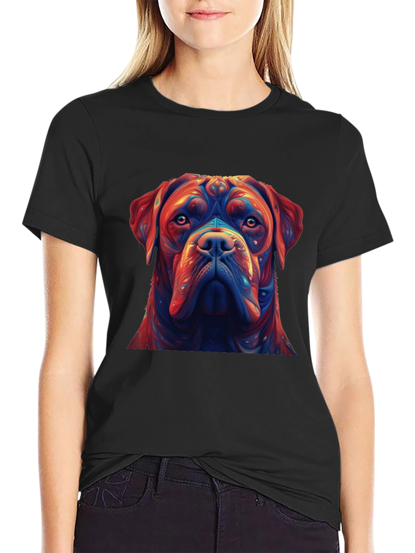 Black Dog Portrait Graphic Tee - Unique Artistic Design view 2