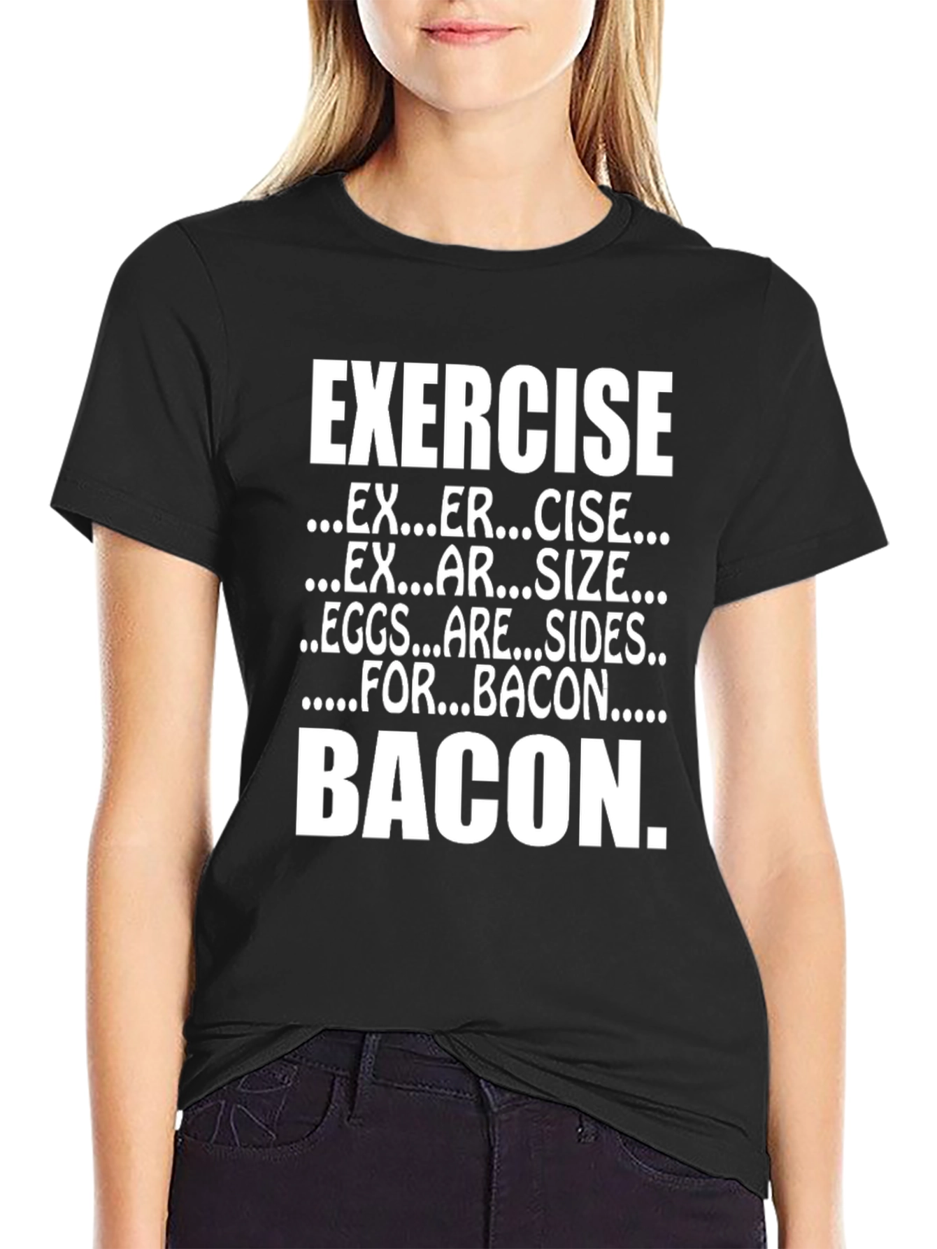 Black Exercise for Bacon T-Shirt - Funny Foodie Tee view 2
