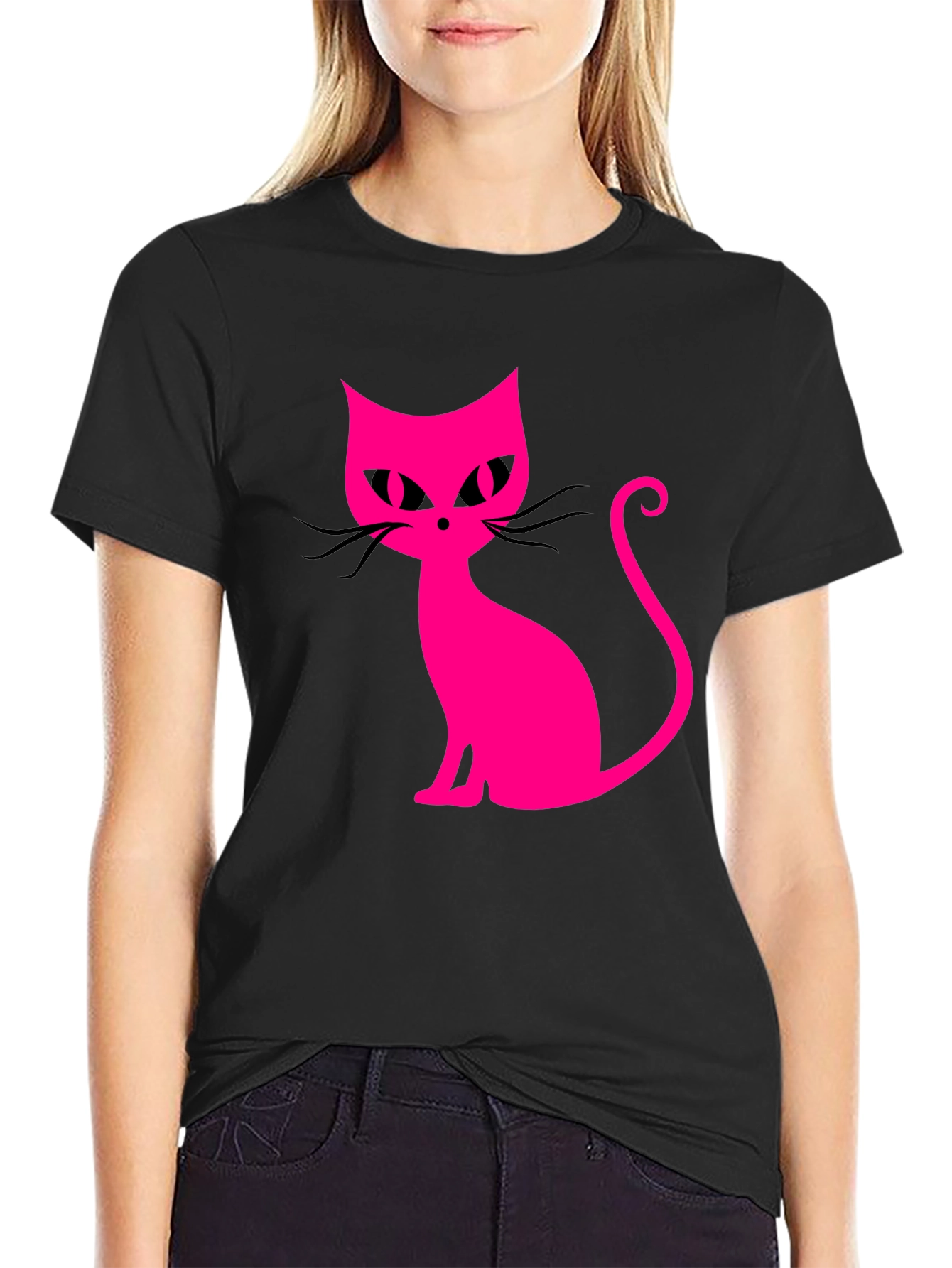 Black Cool Cat Tee - Pink Graphic on Black view 2
