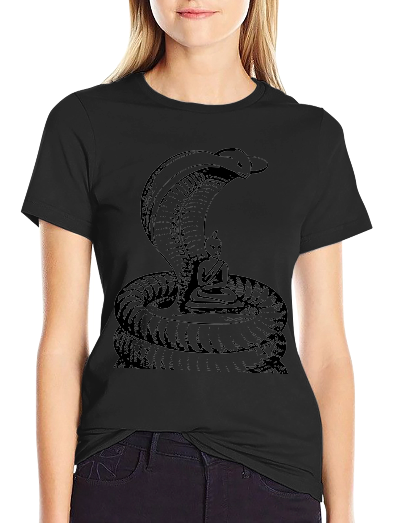Black Cobra & Buddha Graphic Tee - Cool Black Shirt view 2