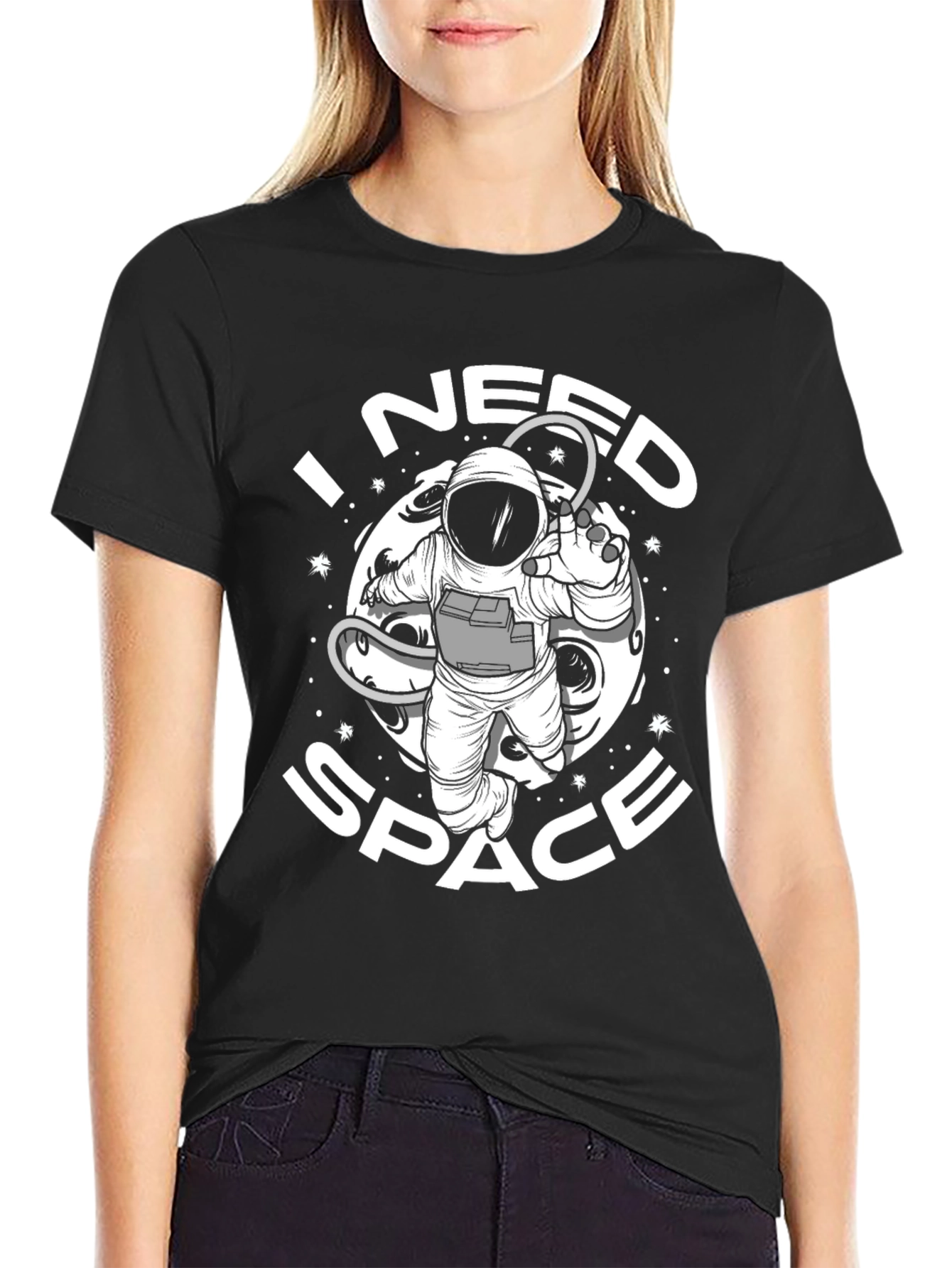 Black I Need Space T-Shirt - Astronaut Graphic Tee view 2