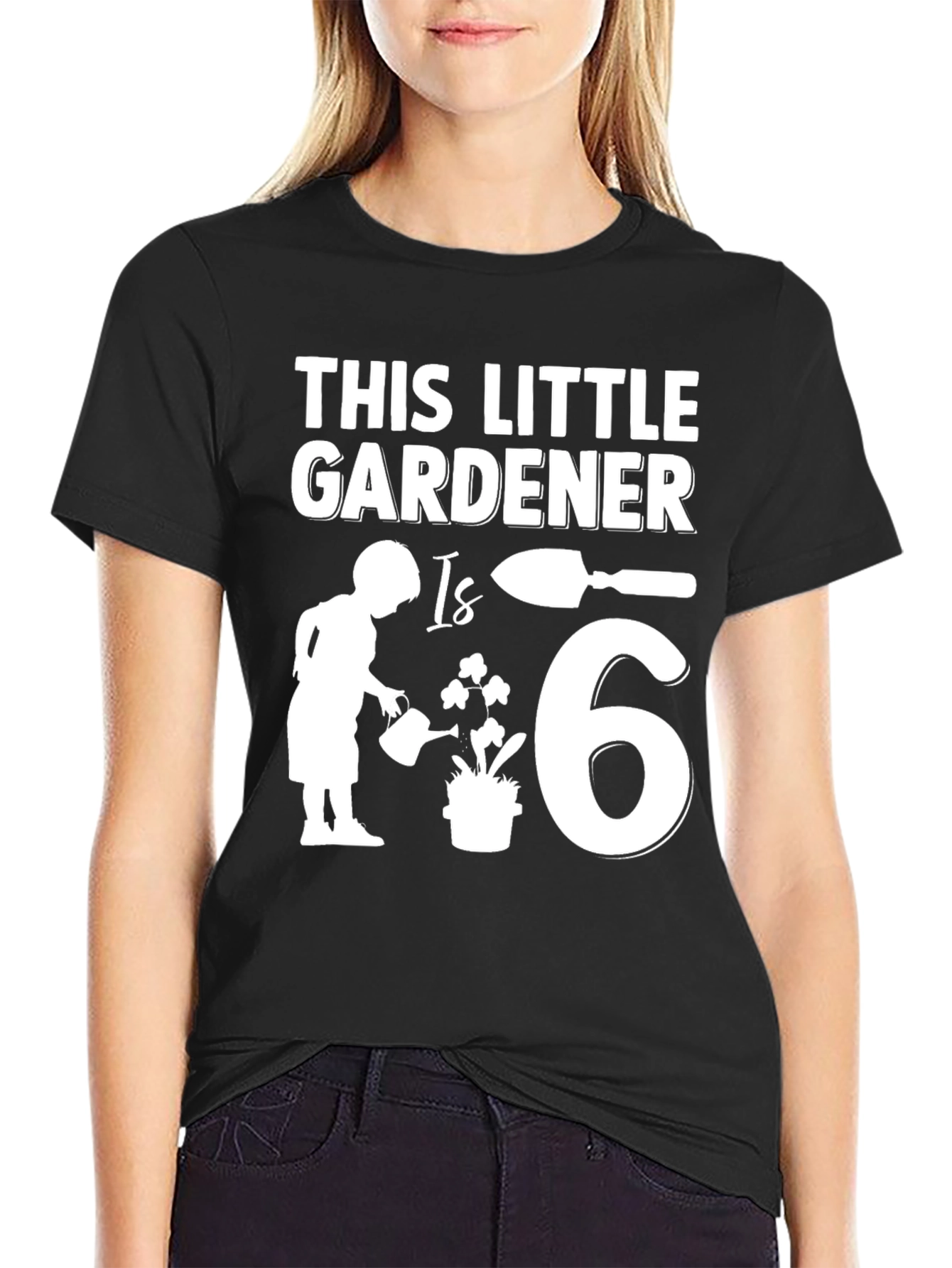 Black Little Gardener Birthday T-Shirt - 6th Birthday Gardening Gift view 2