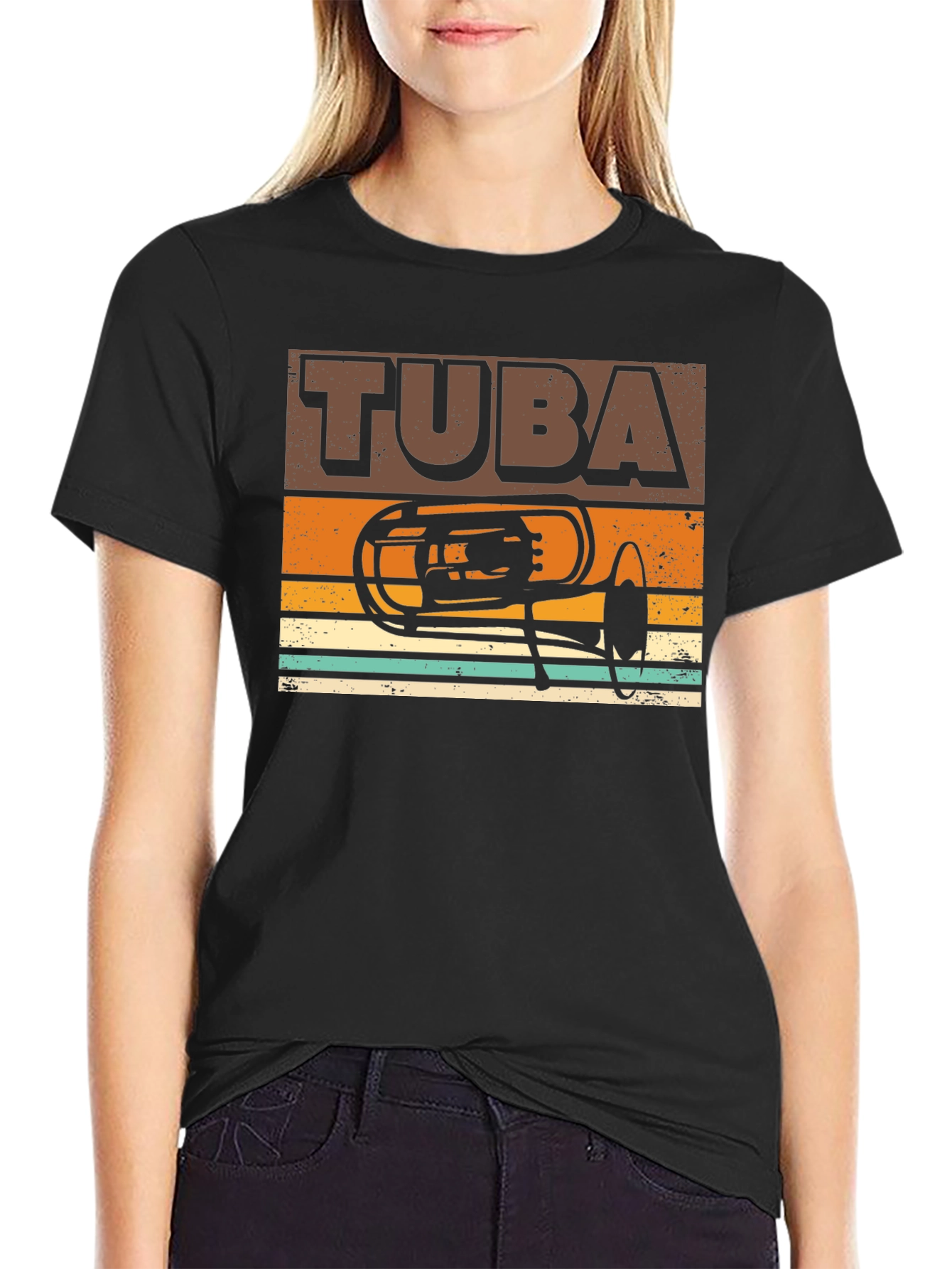 Black Retro Tuba Graphic Tee - Musician's Gift view 2