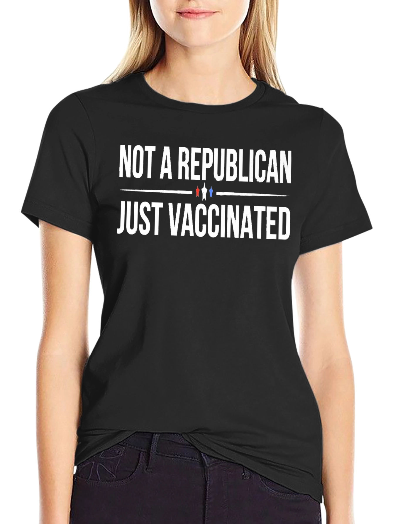Black Not a Republican Just Vaccinated T-Shirt view 2