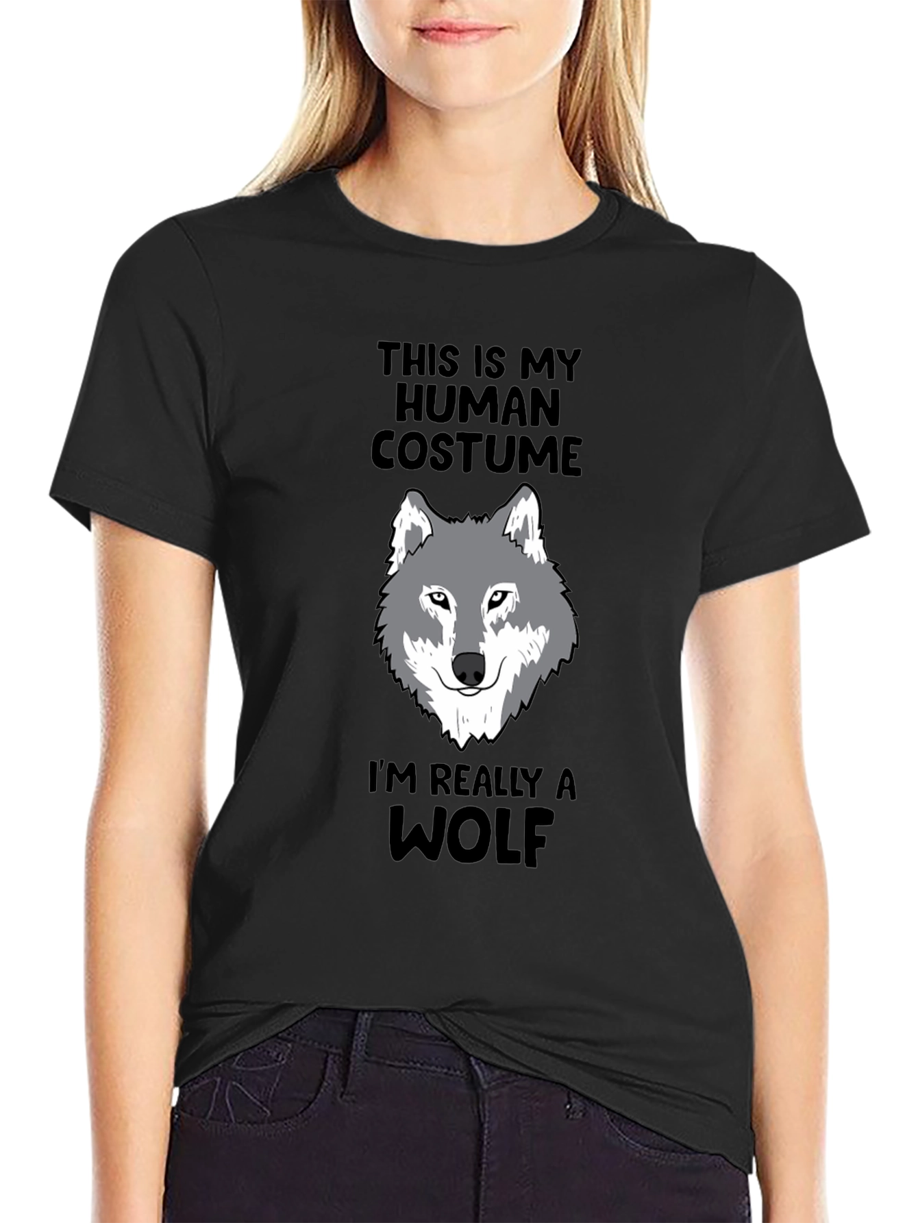 Black Human Costume Funny Wolf T-Shirt view 2