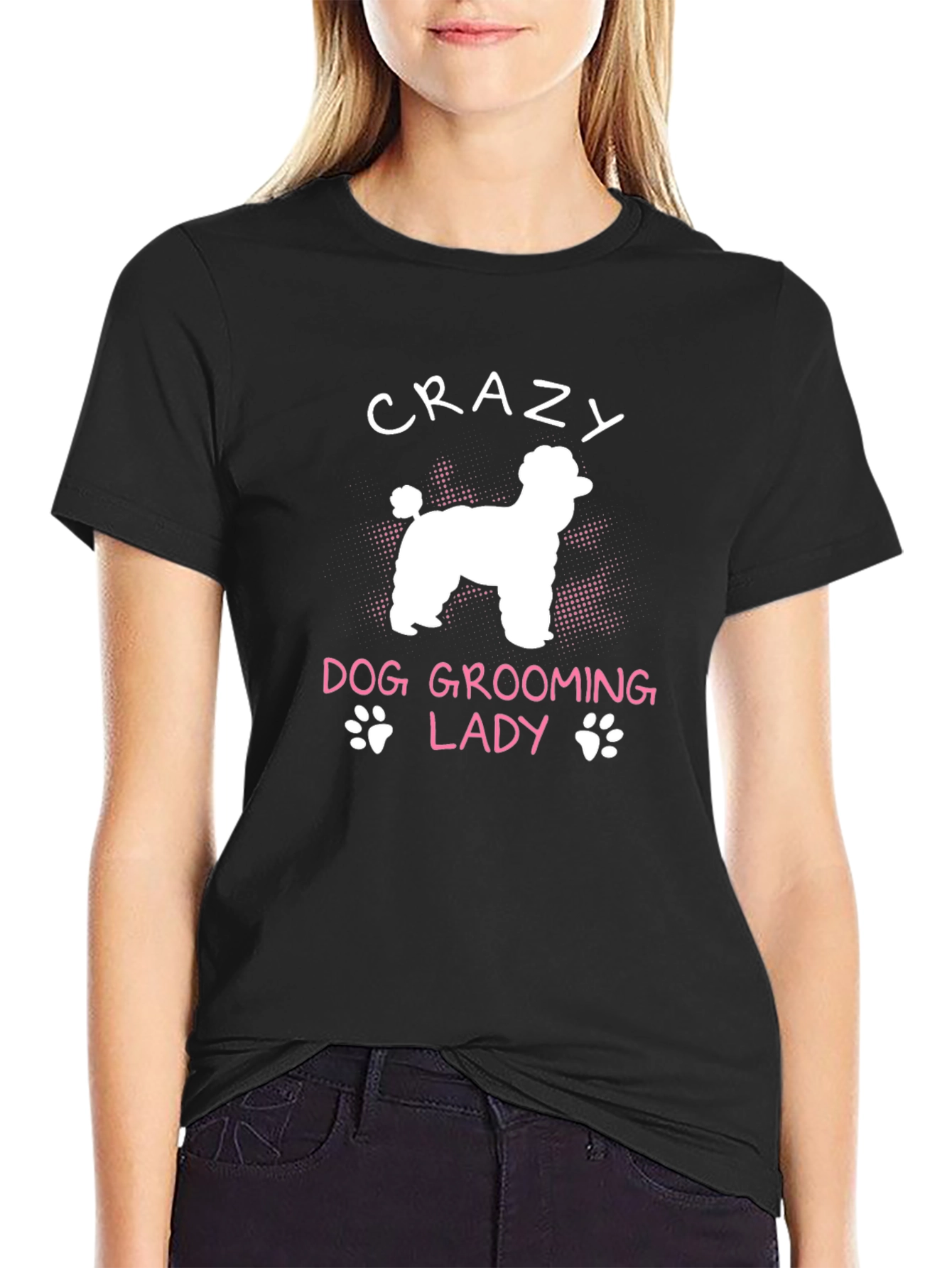 Black Crazy Dog Grooming Lady Graphic Tee view 2