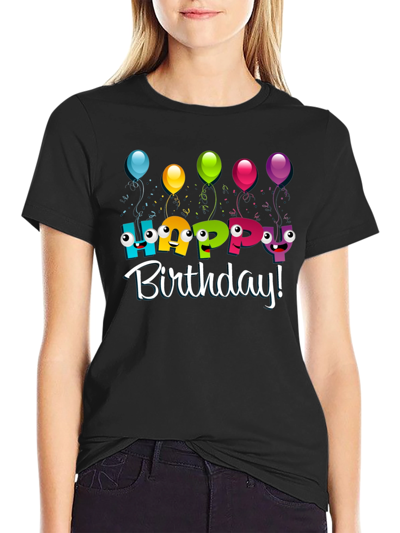 Black Happy Birthday Graphic T-Shirt view 2